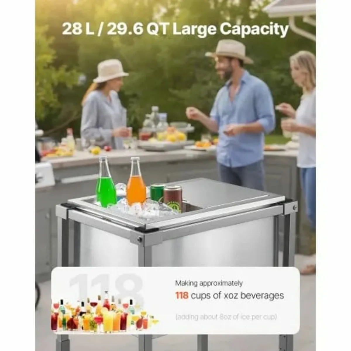 Rolling Ice Chest Cooler Cart, 20"L x 14"W x 38"H - Image 3