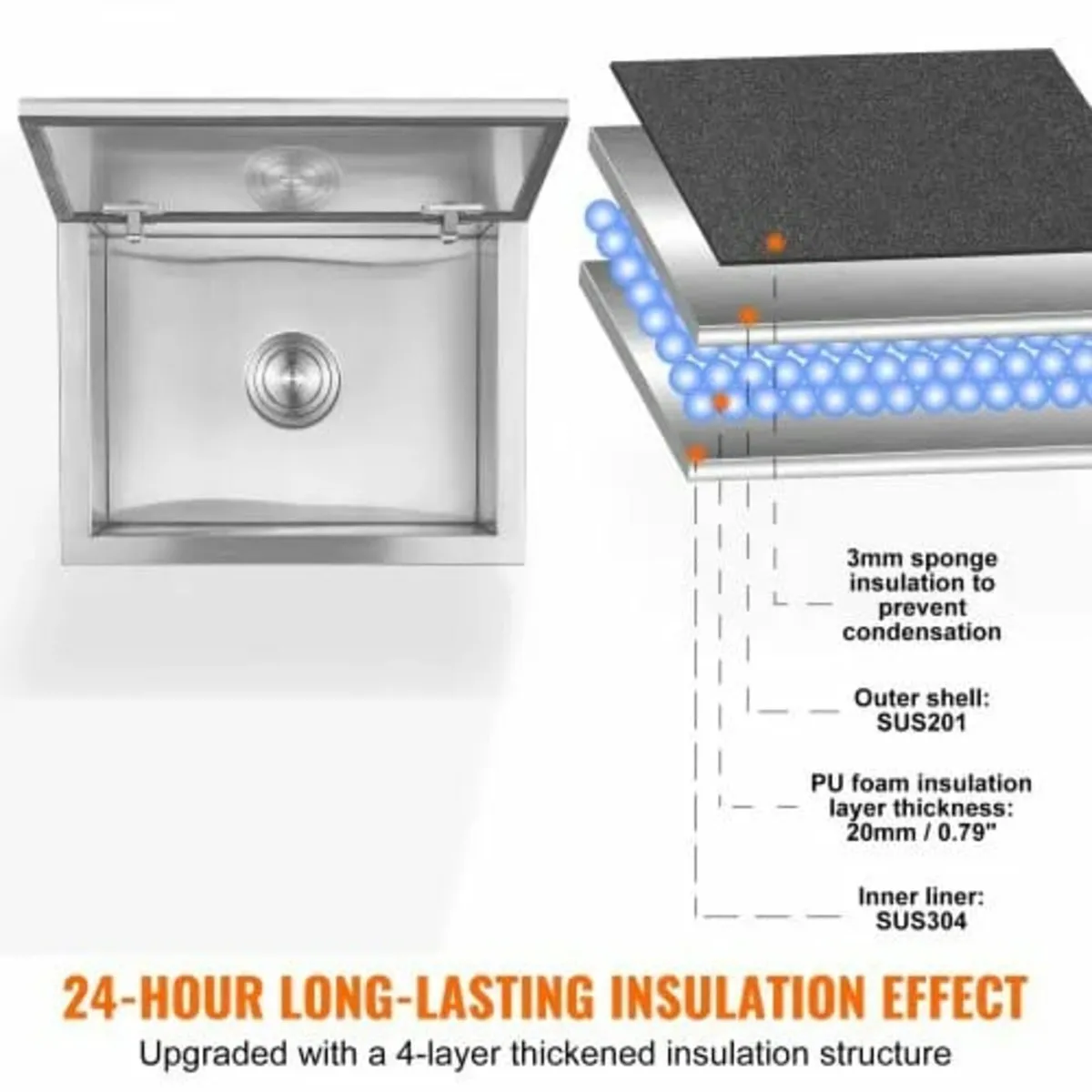 Drop in Ice Chest, 20"L x 16"W x 13"H Stainless St - Image 2