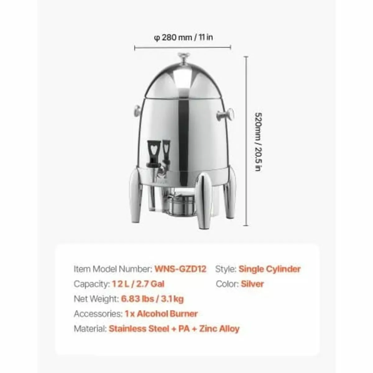 Stainless Steel Beverage Dispenser, 12L Drink Disp - Image 2