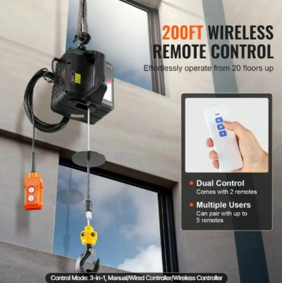 3-in-1 Portable Electric Hoist Winch 499 kg Wired - Image 3