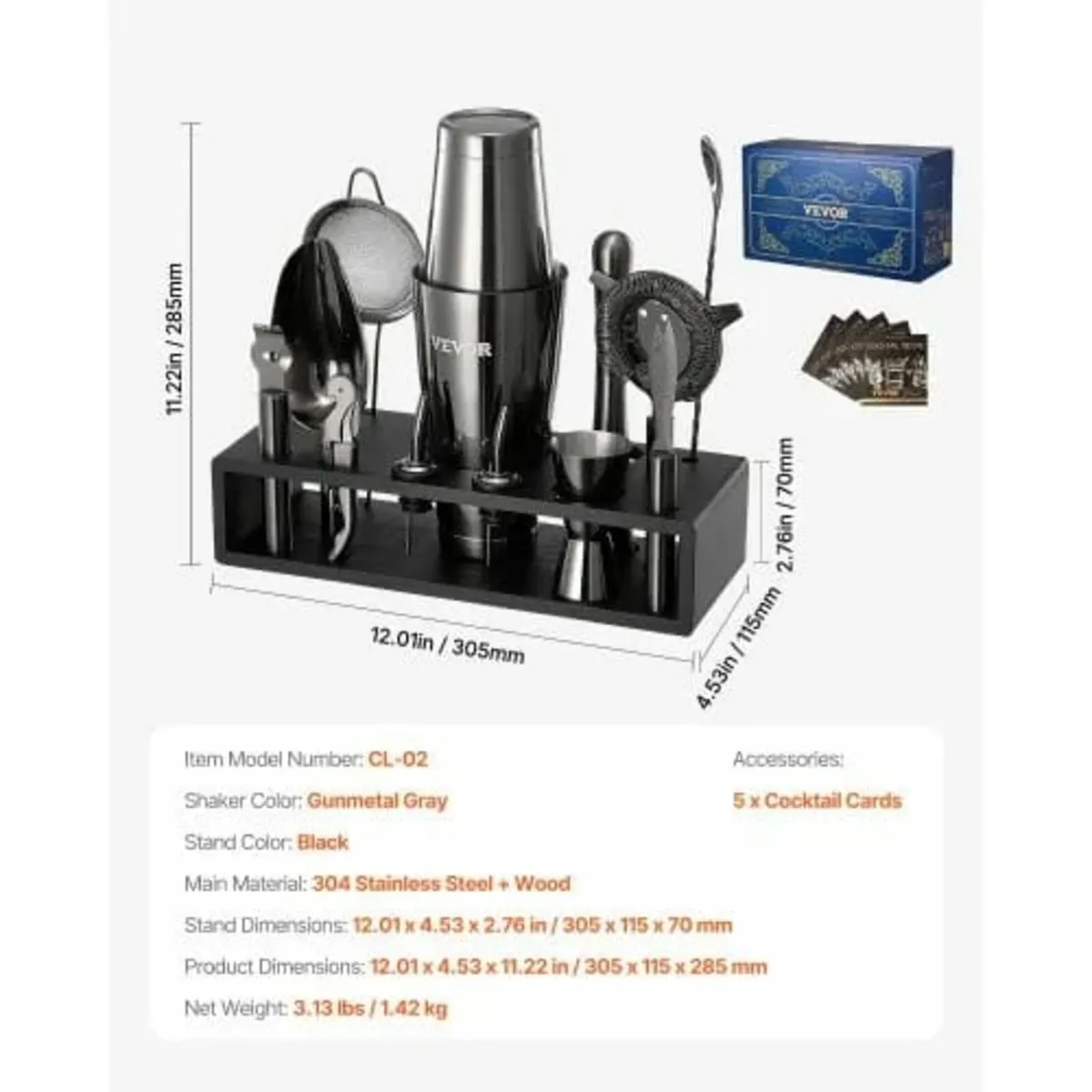 Cocktail Shaker Set, 13-Piece Stainless Steel Bar - Image 2