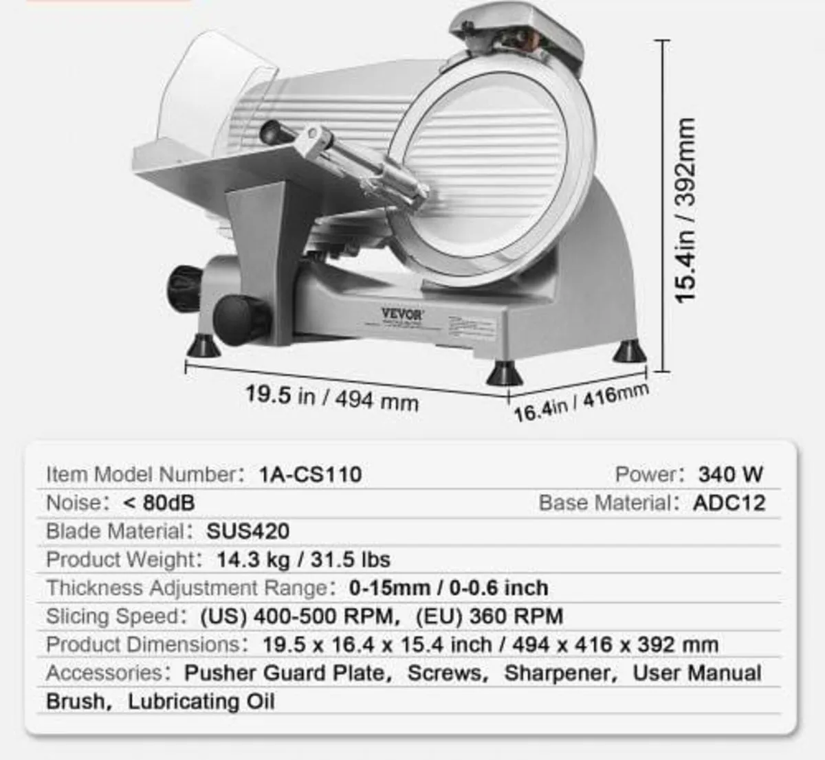 Meat Slicer, 340W Electric Deli Food Slicer with 2 - Image 2