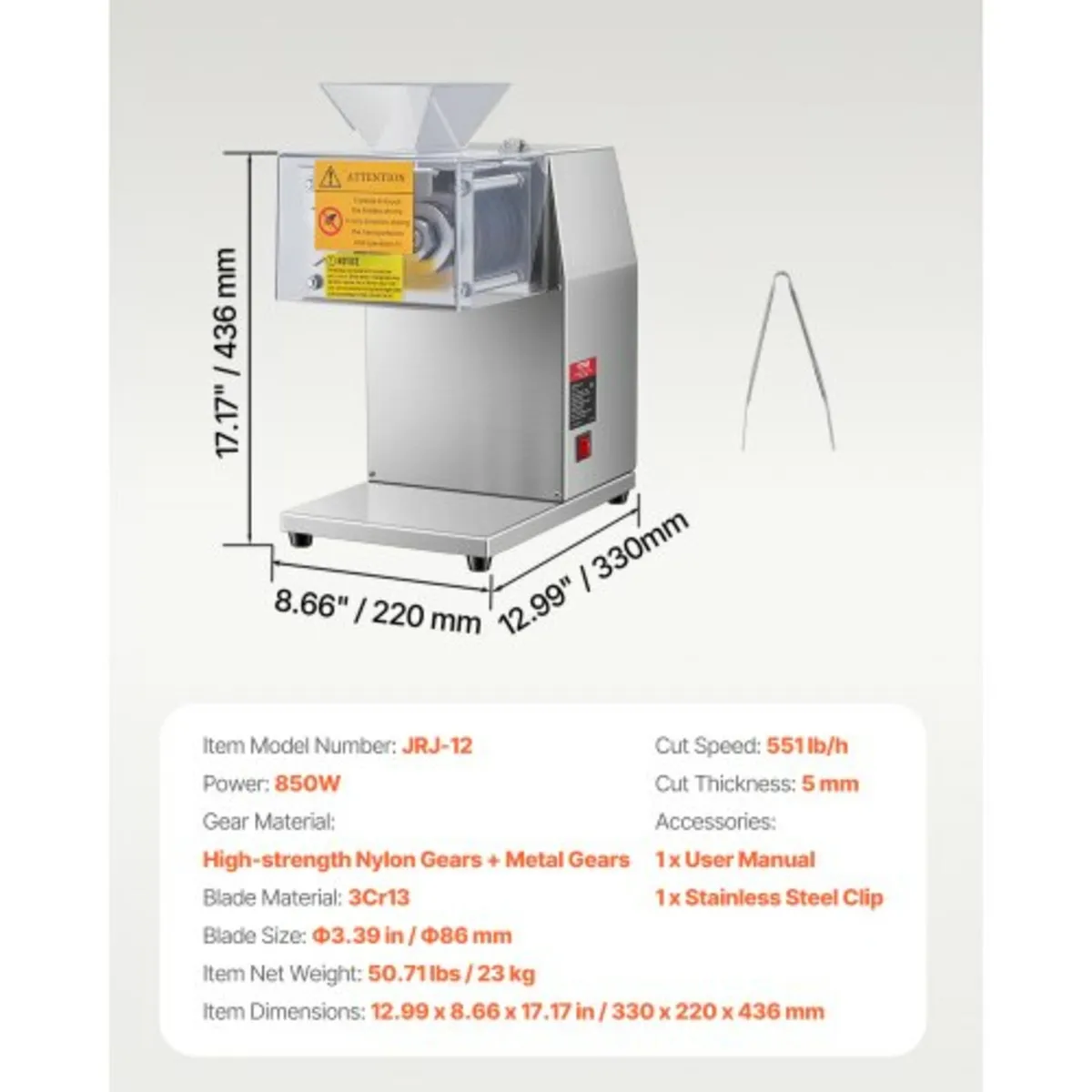 Meat Cutter Machine, 850W Meat Slicer, 551 lb/h Co - Image 3