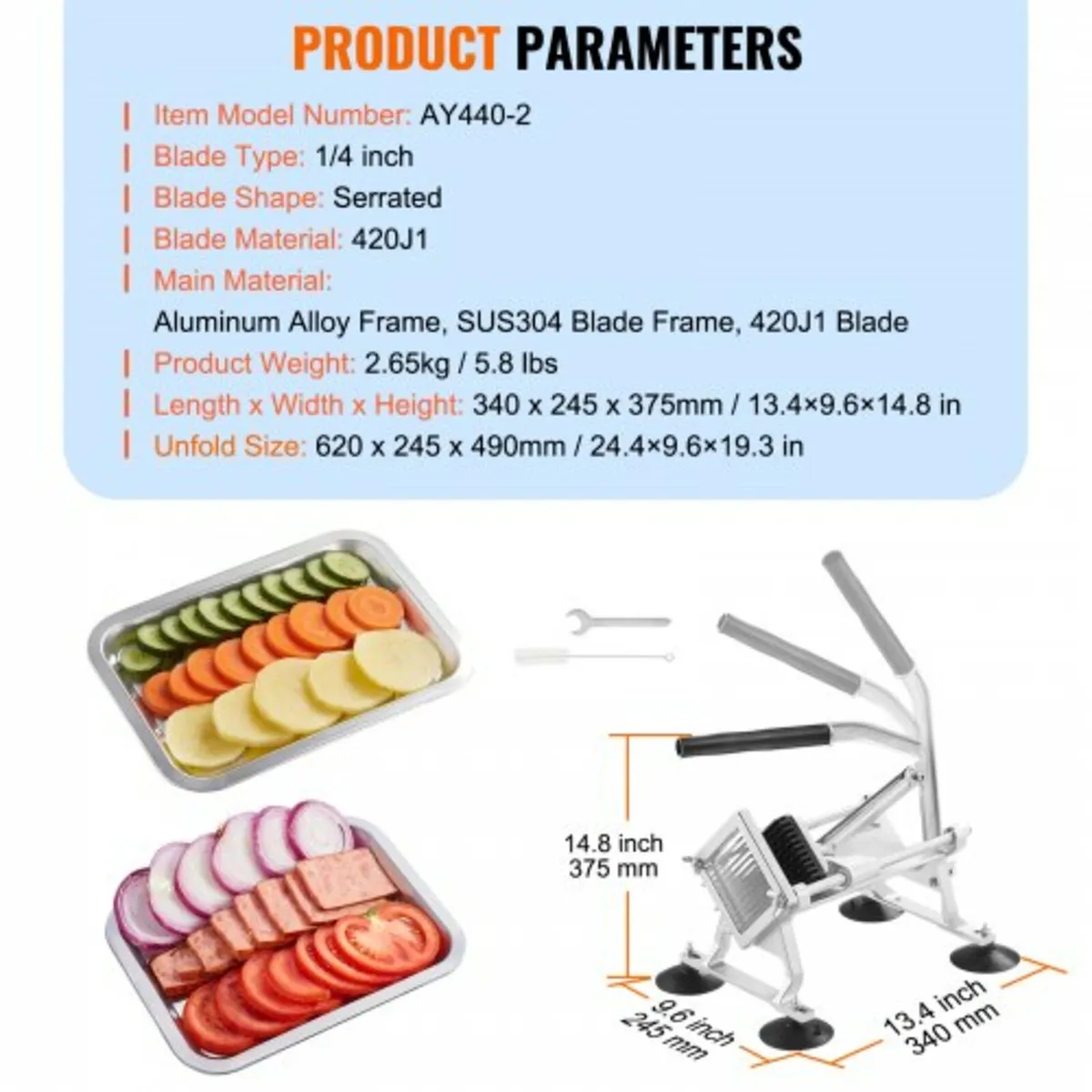 Vegetable Slicer, 1/4 inch Fruit Slicer, Stainless - Image 3