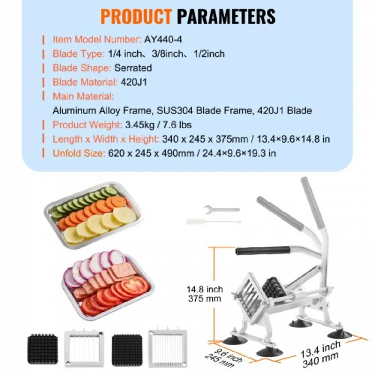 Commercial Vegetable Slicer, 1/4"+3/8"+1/2" Fruit - Image 3