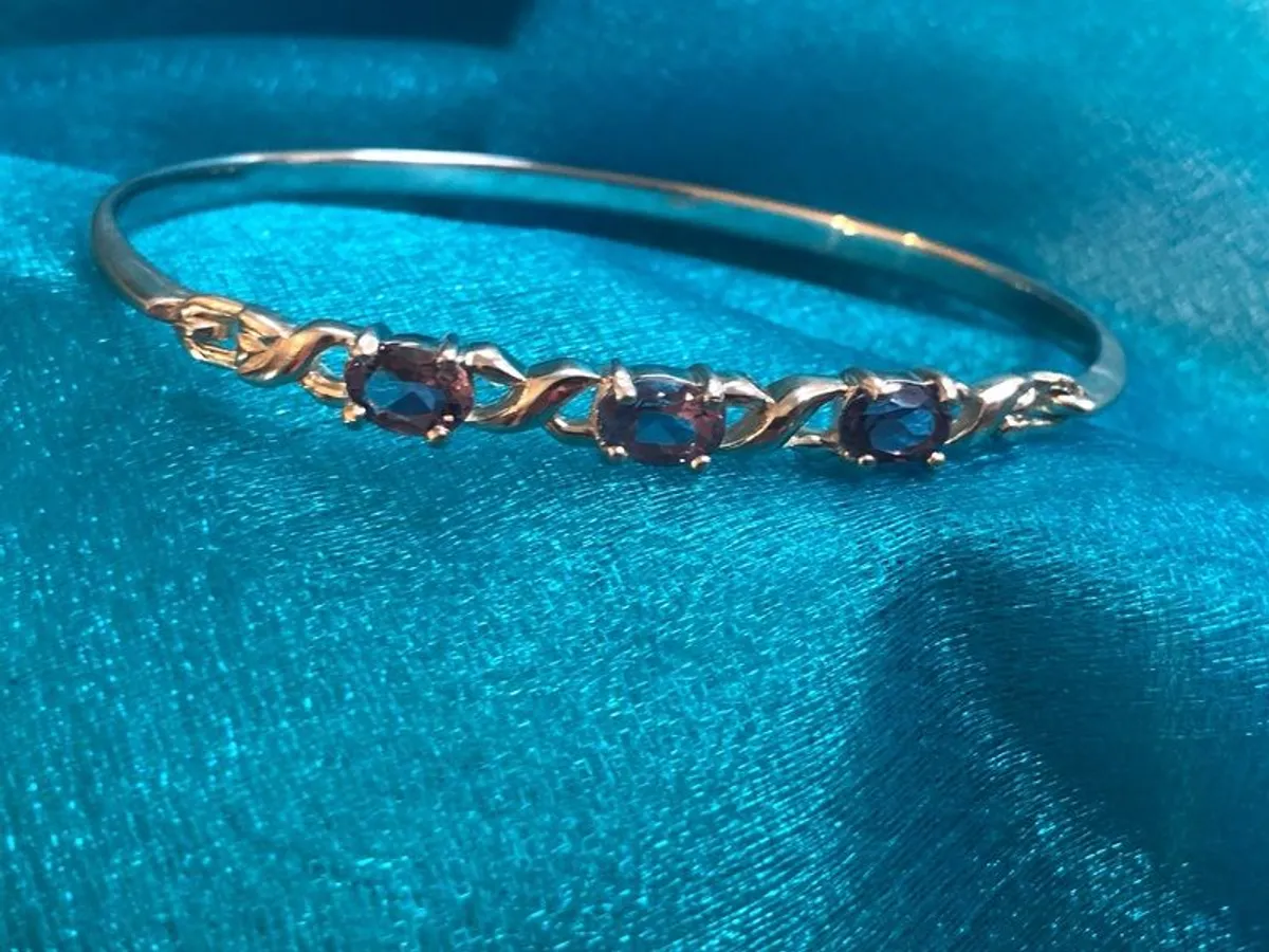 Vintage Silver Amethyst Bangle - Image 1