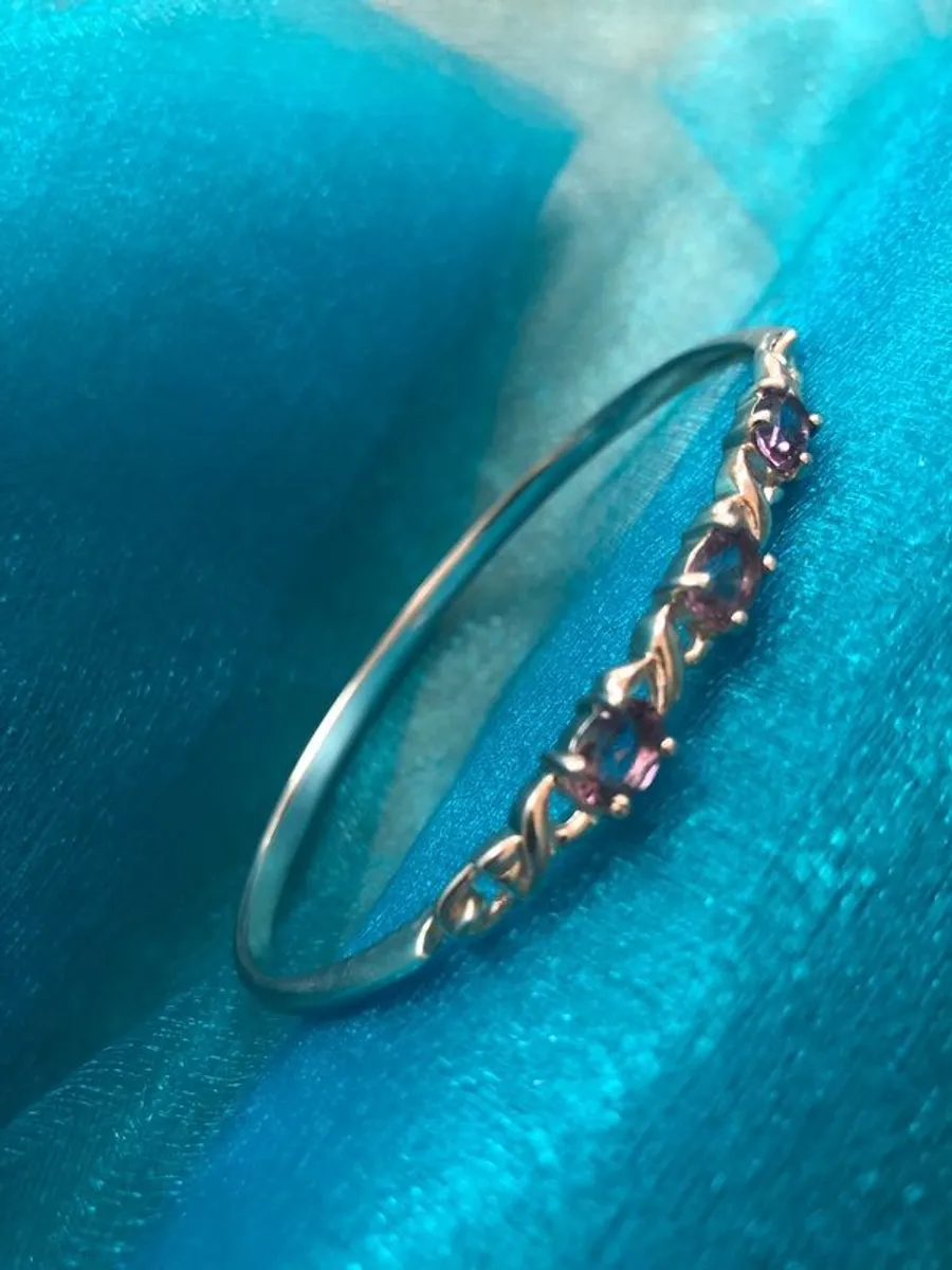 Vintage Silver Amethyst Bangle - Image 4