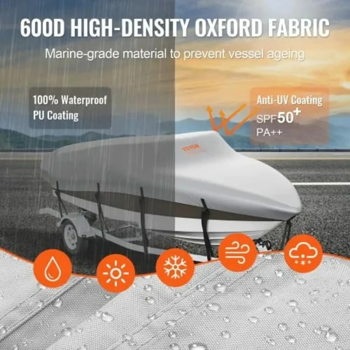 Boat Cover, 4880-5640 mm Trailerable Waterproof Bo - Image 3