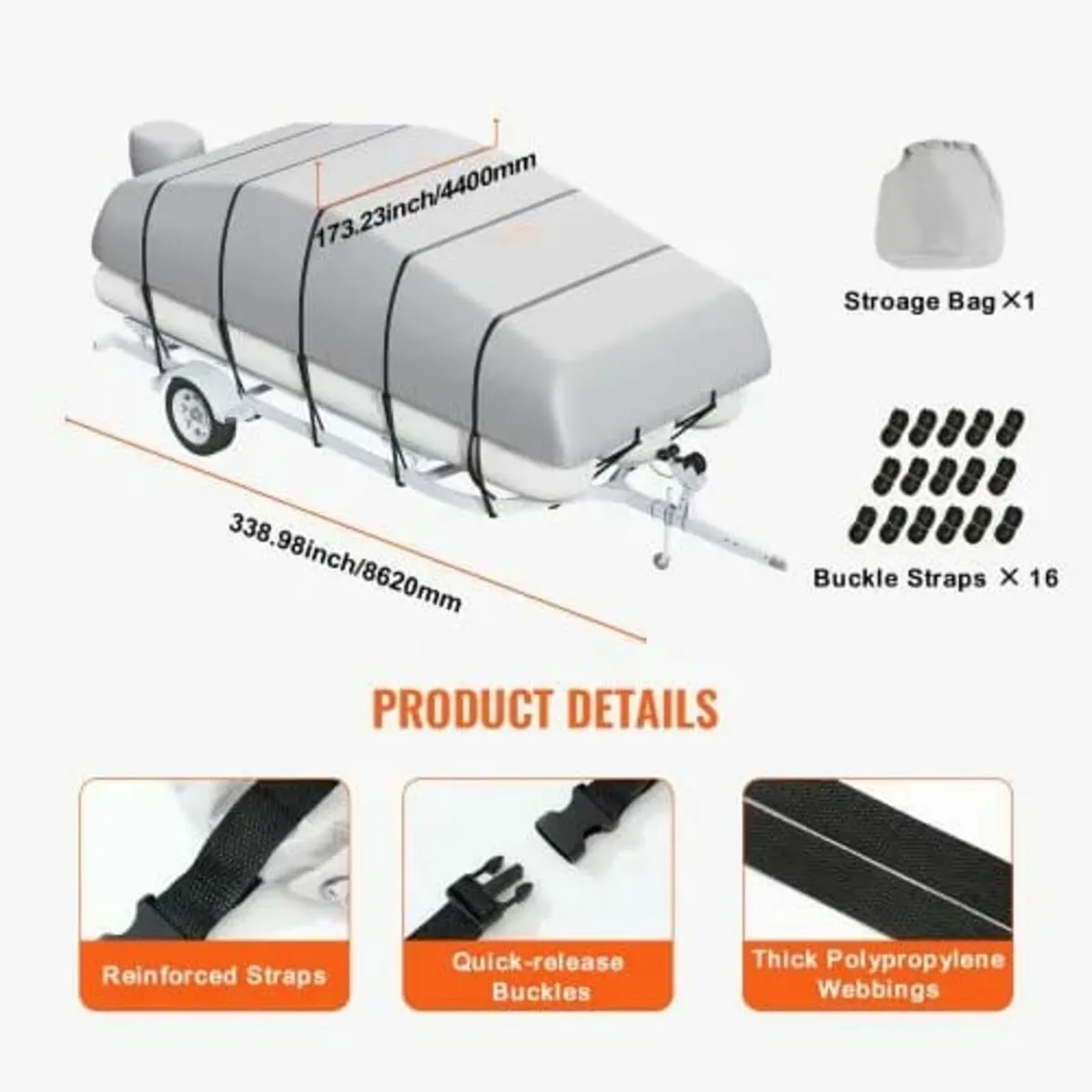 Pontoon Boat Cover, 23'-24' Waterproof Trailerable - Image 2