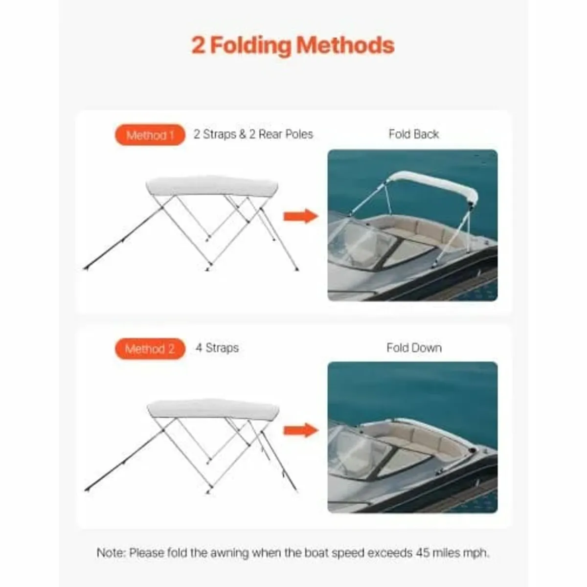 3 Bow Boat Bimini Tops, 600D Polyester Canopy with - Image 4