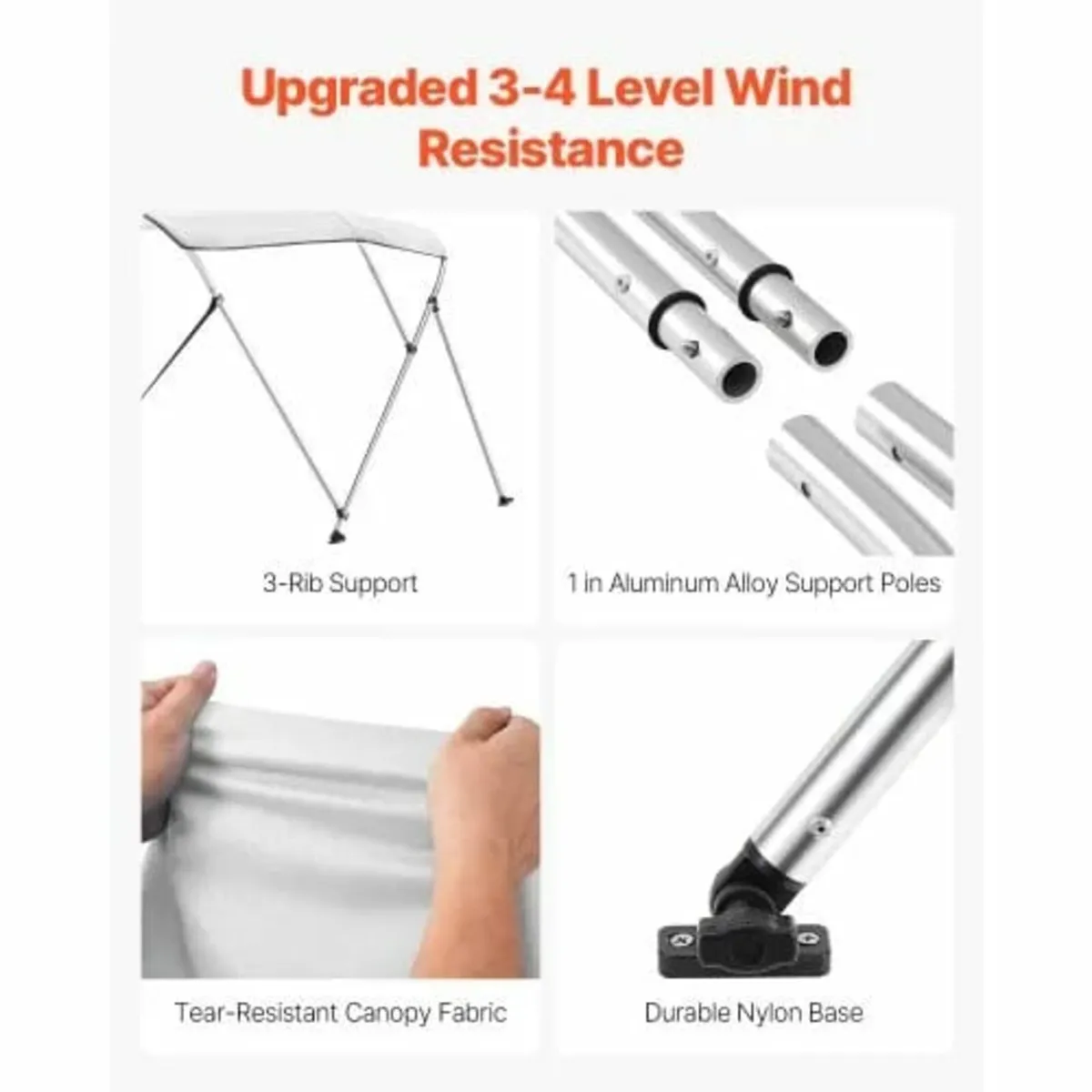 Boat Bimini Tops, 600D Polyester Canopy with Alumi - Image 2