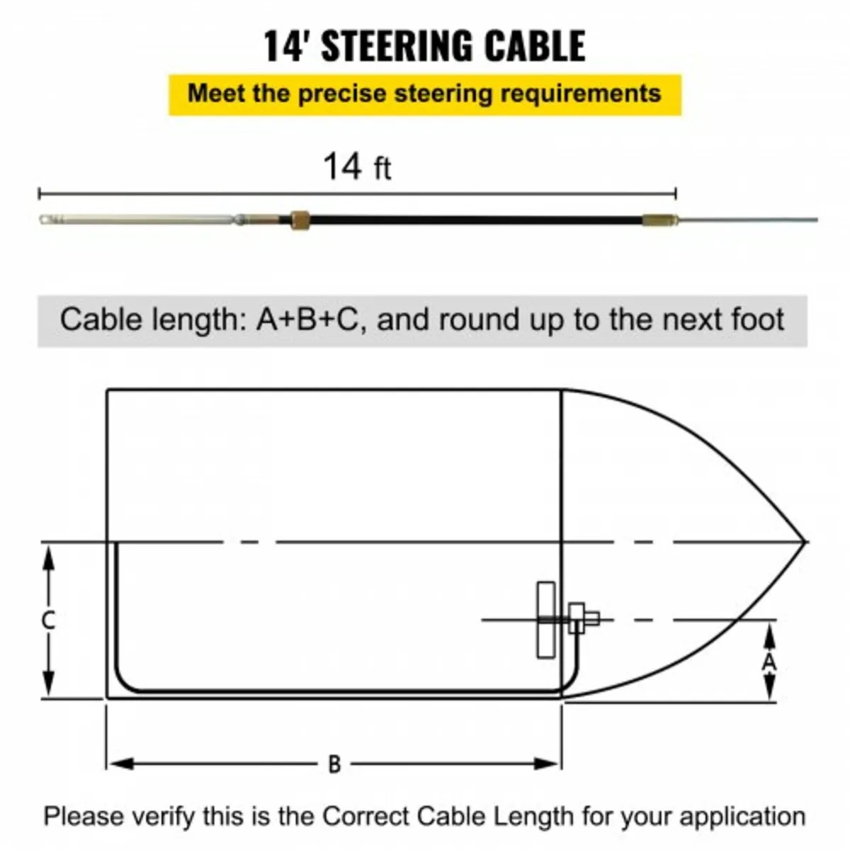 Outboard Steering System Kit, 14' Boat Steering Ca - Image 2