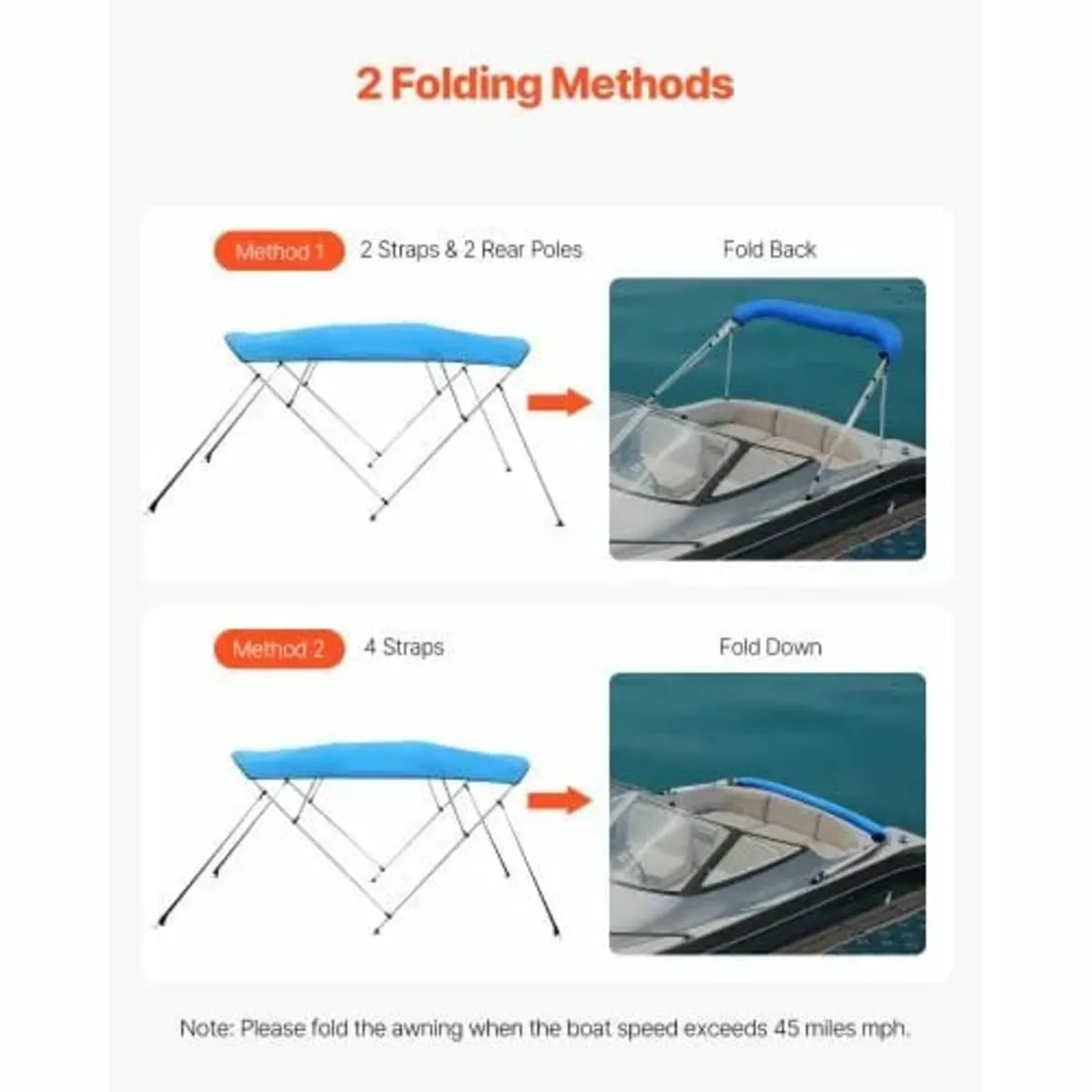 4 Bow Boat Bimini Tops, 600D Polyester Canopy with - Image 4