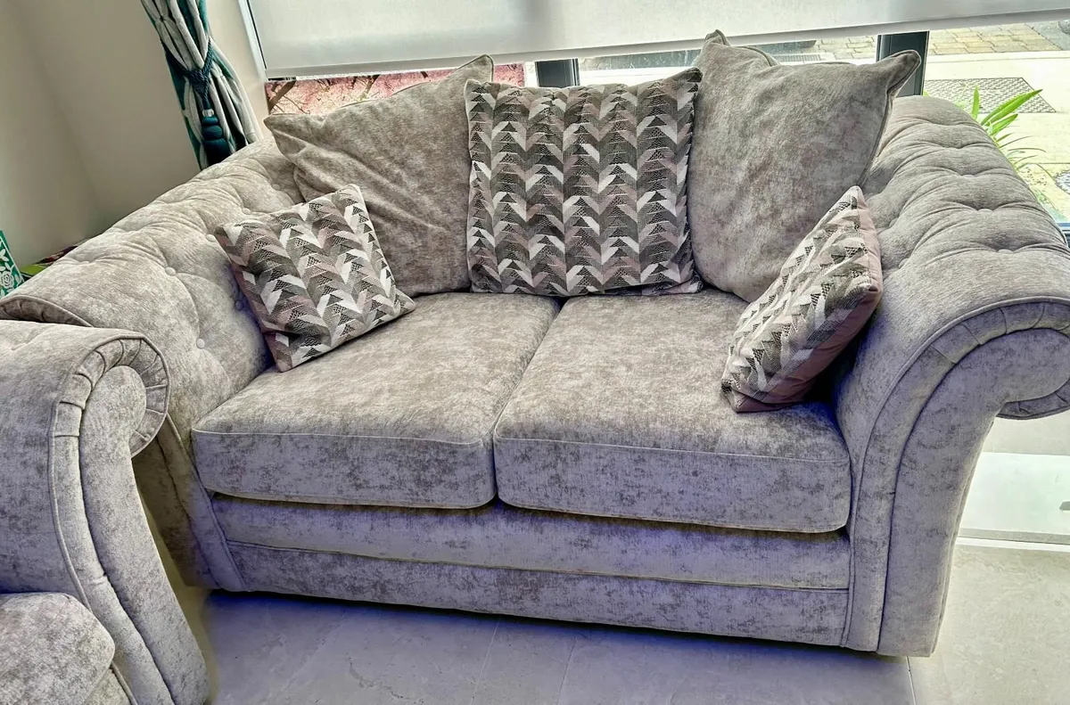 Harvey Norman Beige Pillow-Back Sofa Set (3+2) - Image 2