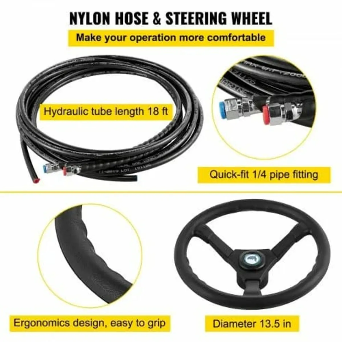 300HP Hydraulic Steering Kit Helm Pump, Cylinder, - Image 4