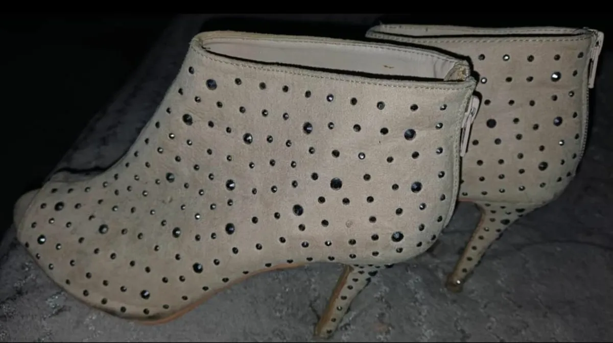 Tan and silver studded open toe ankle boots,size 5 - Image 1