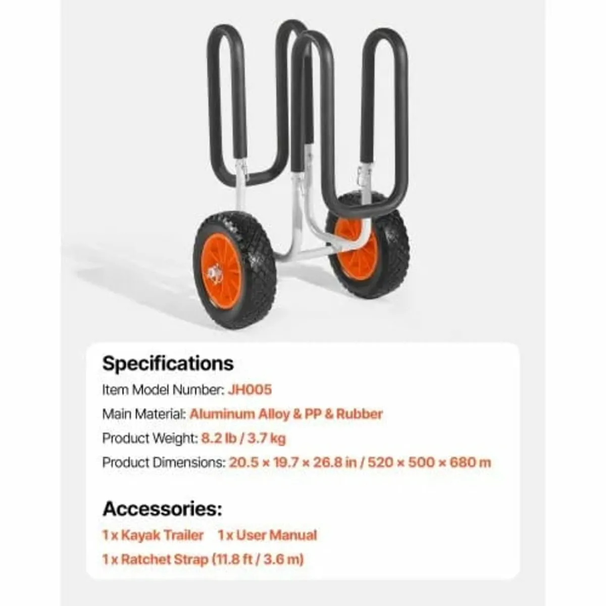 Kayak Cart, 68.0 kg Load Capacity, Stand Up Paddle - Image 4