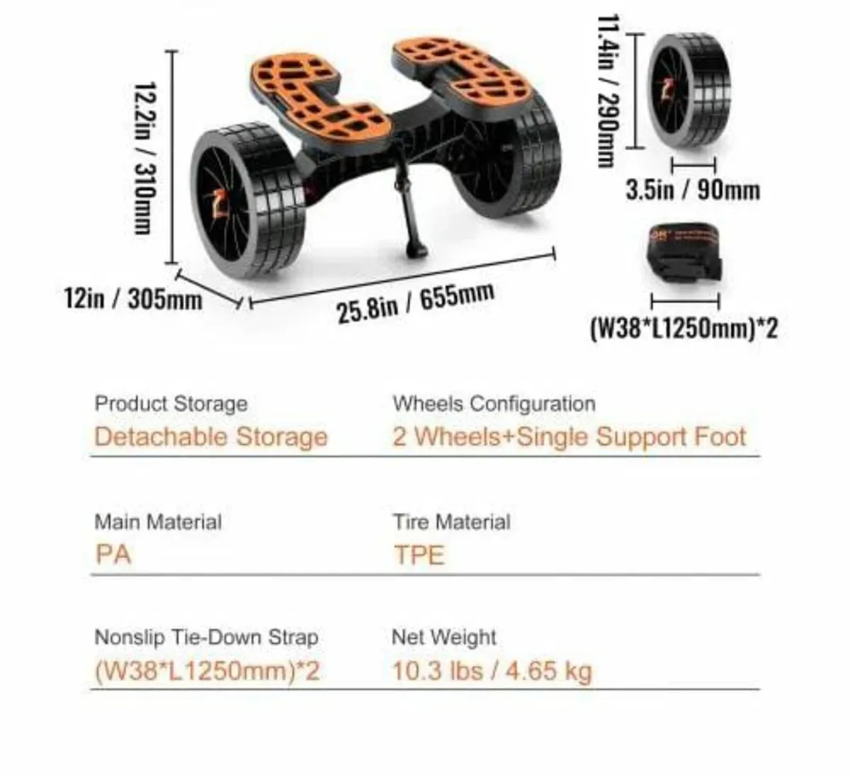 Heavy Duty Kayak Cart, 320lbs Load Capacity, Detac - Image 2