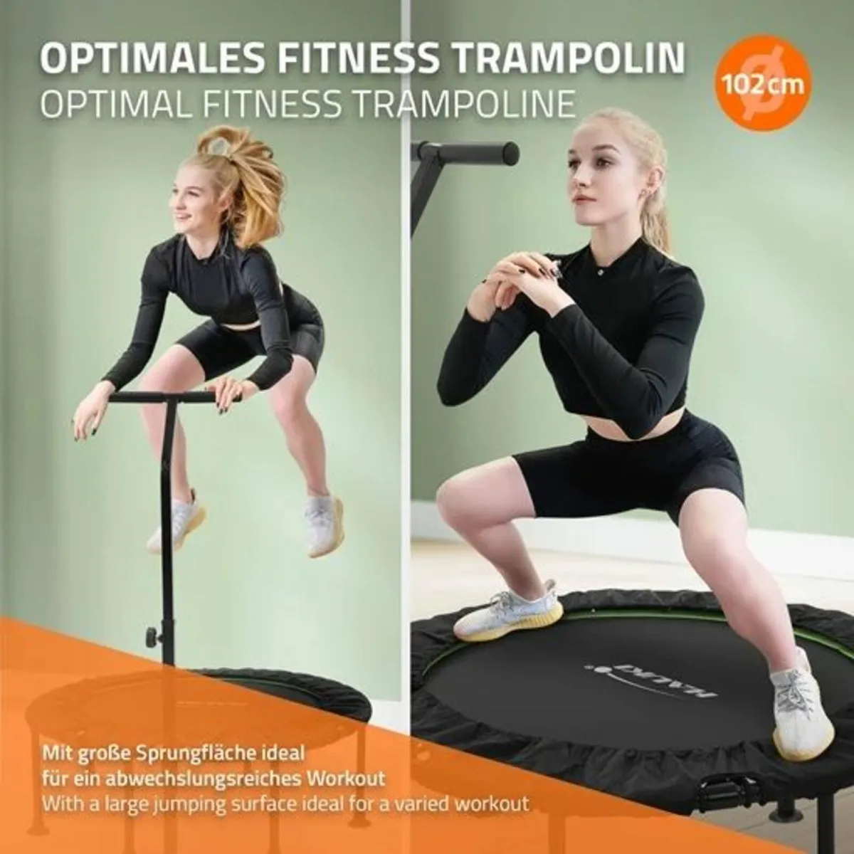 Foldable Fitness Trampoline with Adjustable Handle - Image 2