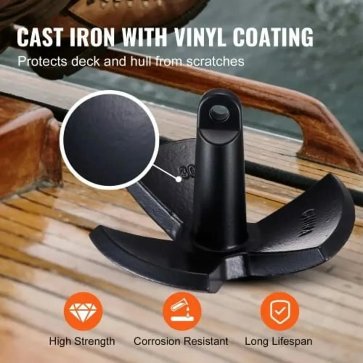 River Anchor, 30 LBS Boat Anchor Cast Iron Black V - Image 2