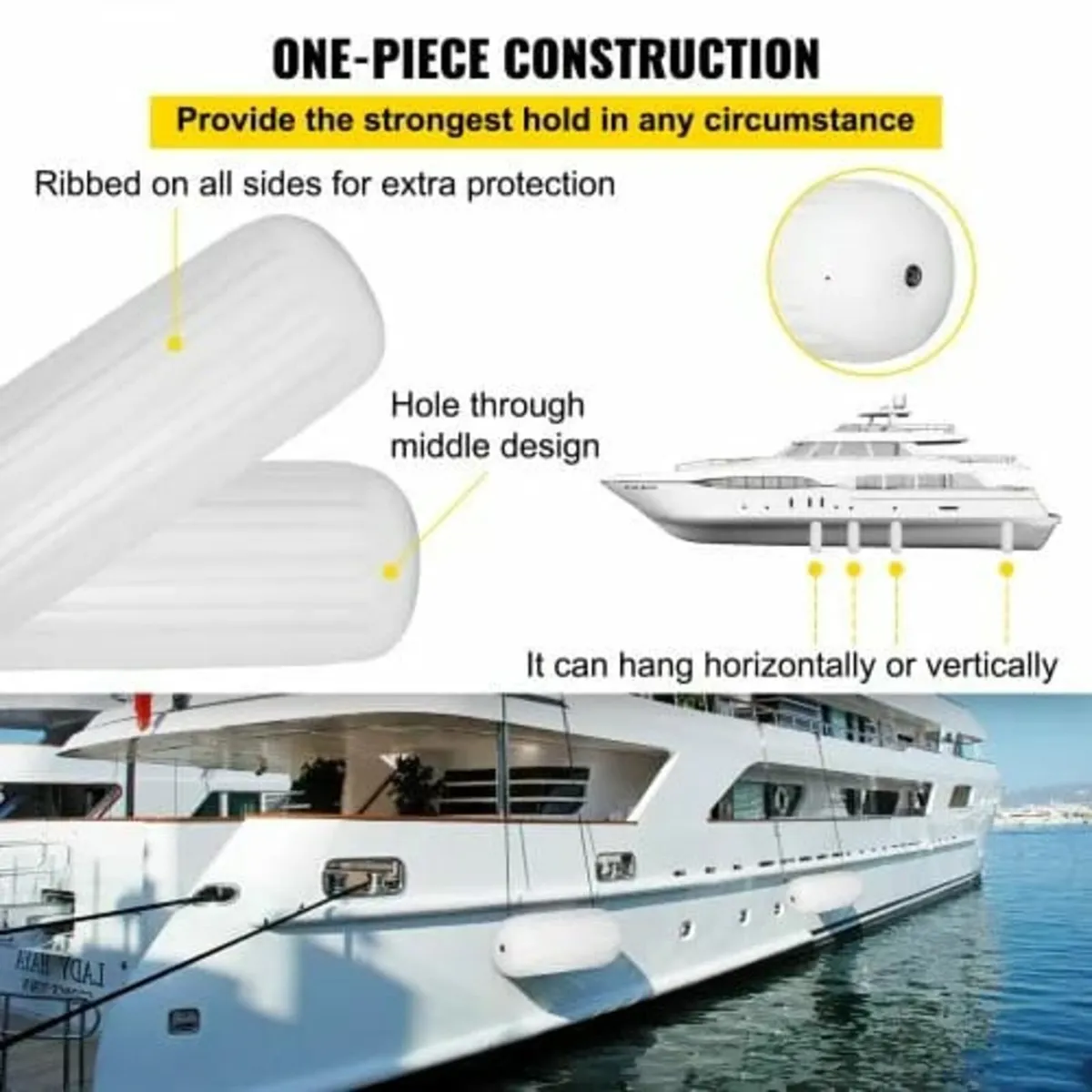 4 NEW Ribbed Boat Fenders 10" x 28" Center Hole Bu - Image 4