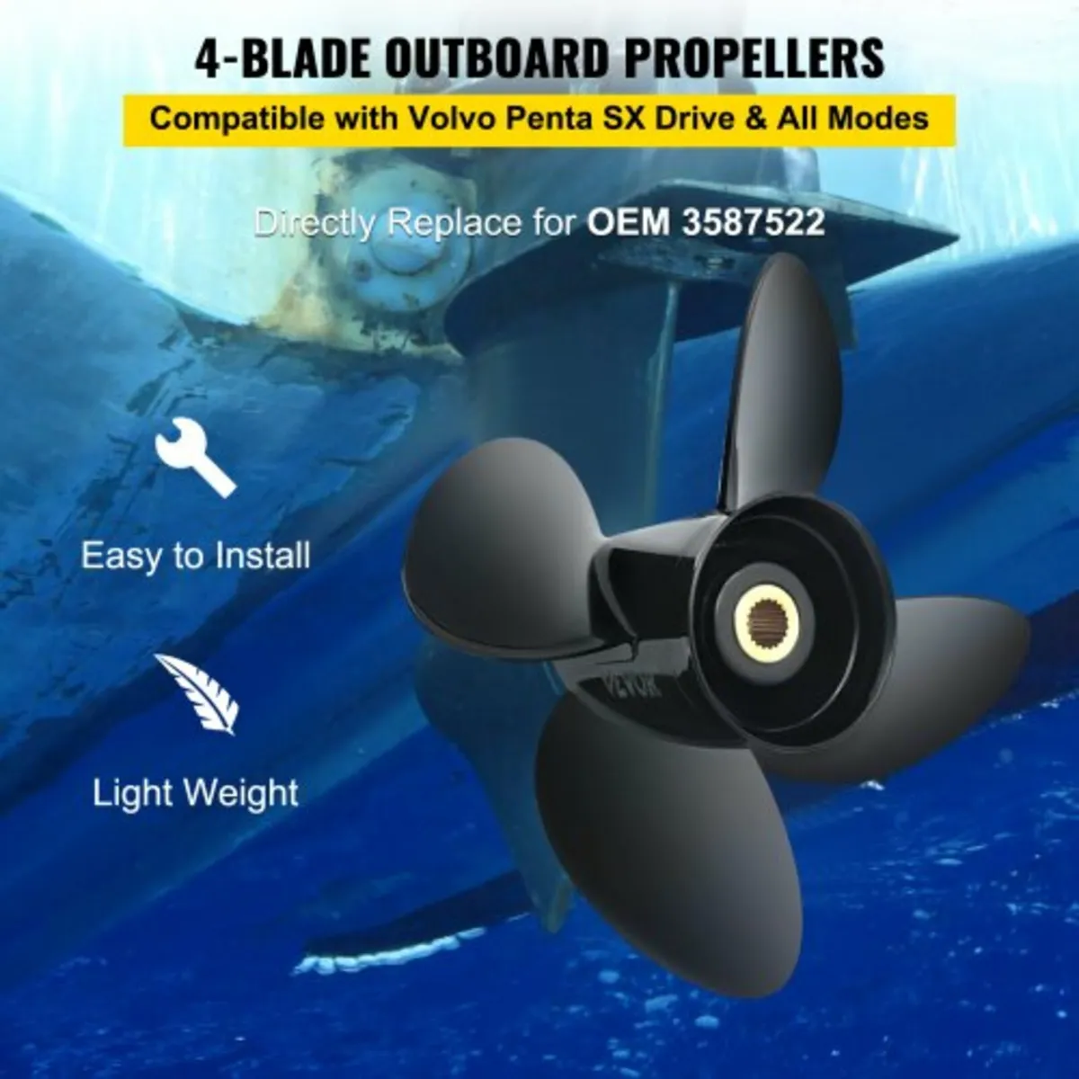 Outboard Propeller, Replace for OEM 3587522, 4-Bla - Image 3