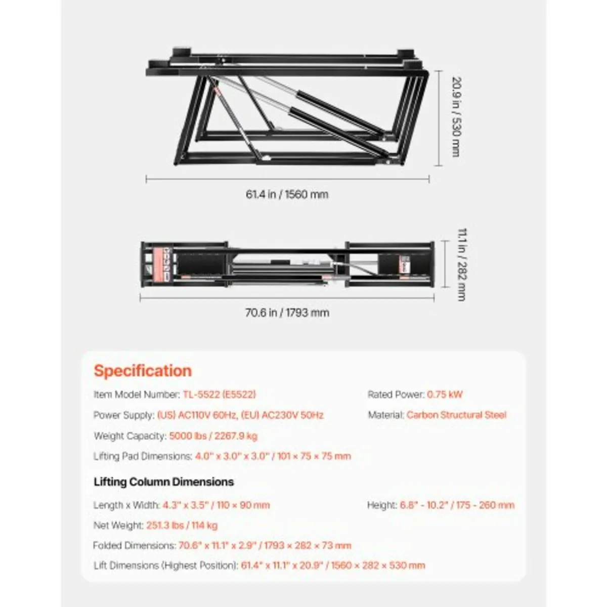 Car Lift, 5000 lbs Capacity Car Lifts for Home Gar - Image 2