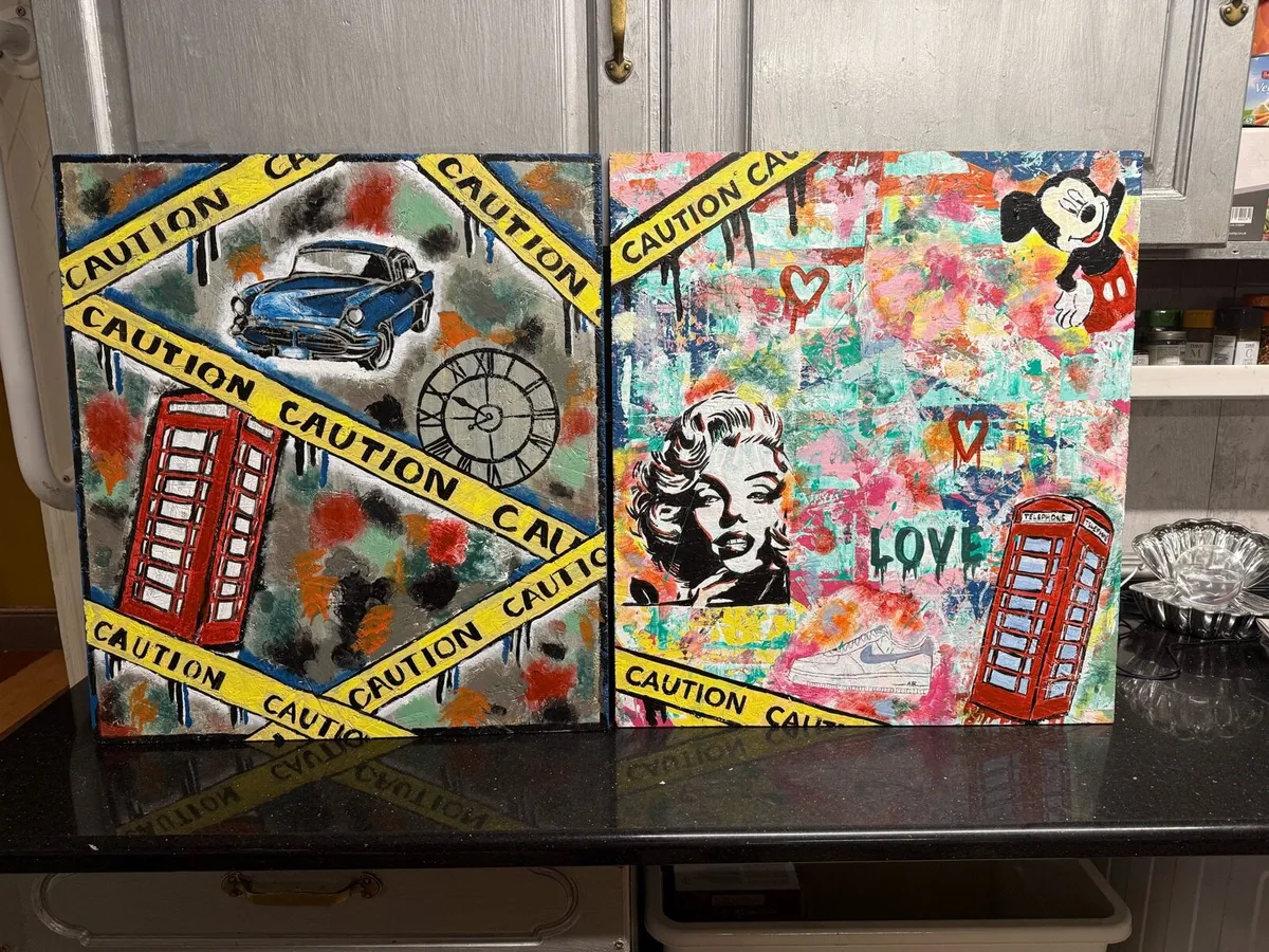 Pair Halloween hand painted boards. - Image 1