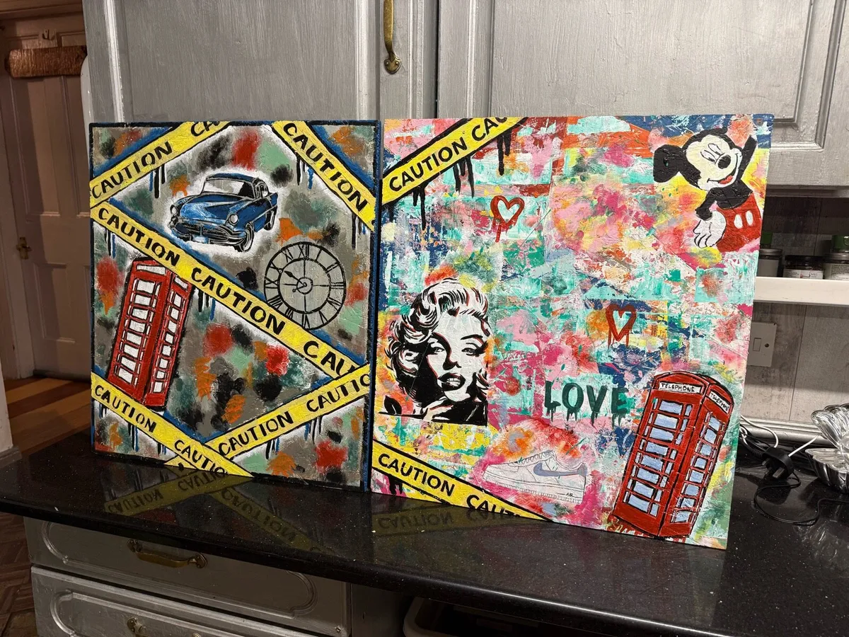 Pair Halloween hand painted boards. - Image 2