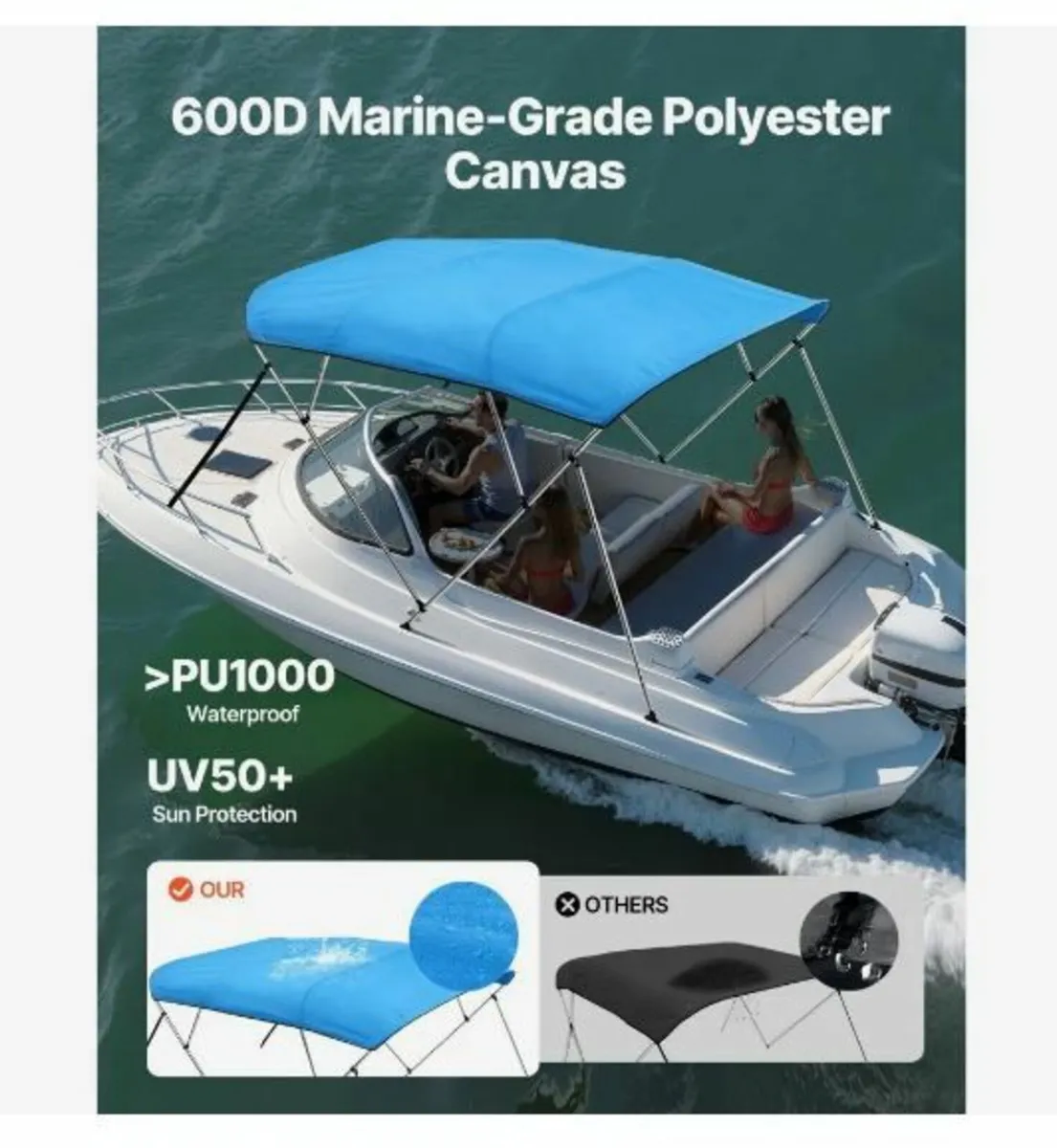 4 Bow Boat Bimini Tops, 600D Polyester Canopy - Image 2