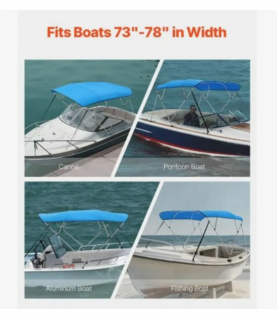 4 Bow Boat Bimini Tops, 600D Polyester Canopy - Image 4