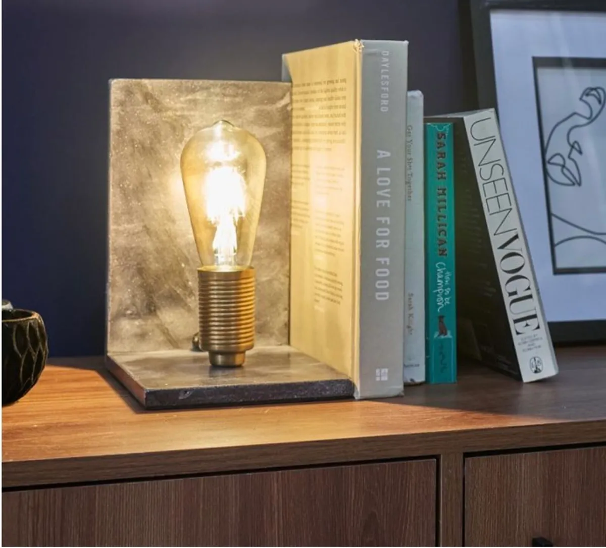 2 Grey Marble & Brass Bookend Style Table Lamps - Image 1