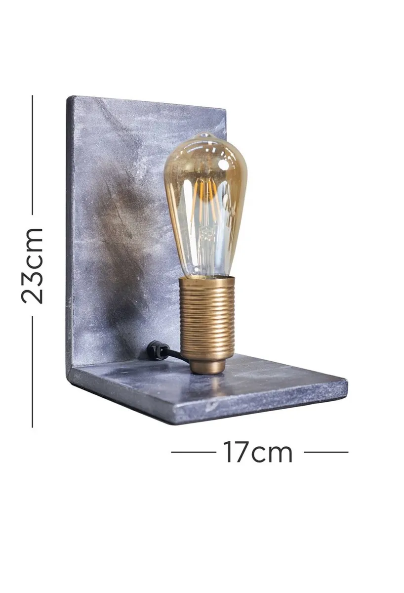 2 Grey Marble & Brass Bookend Style Table Lamps - Image 2