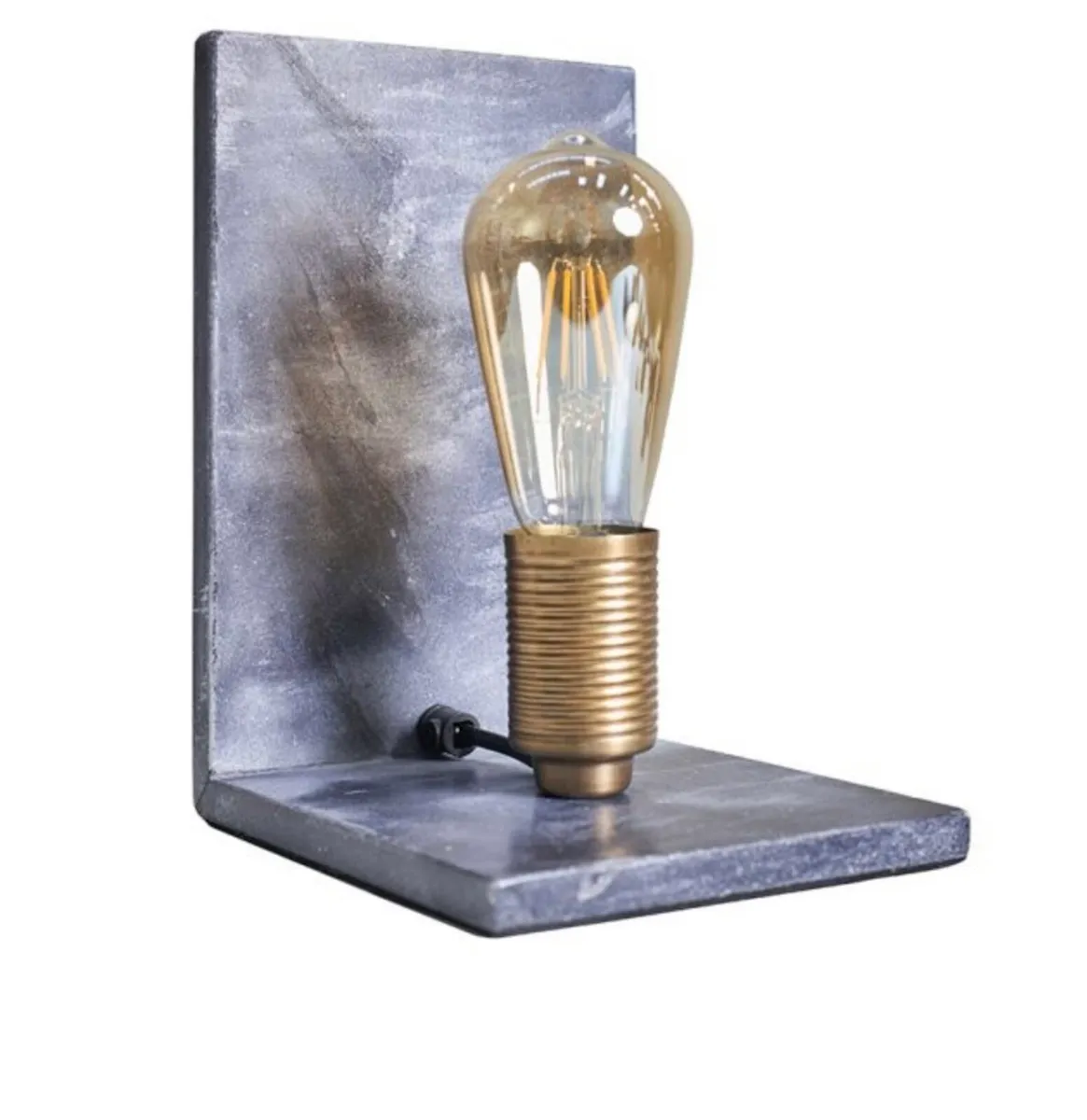 2 Grey Marble & Brass Bookend Style Table Lamps - Image 3
