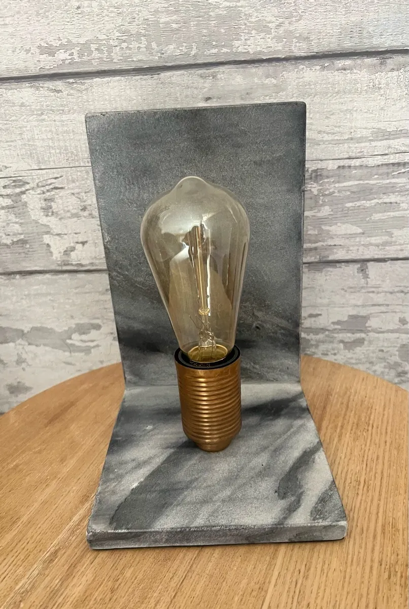 2 Grey Marble & Brass Bookend Style Table Lamps - Image 4