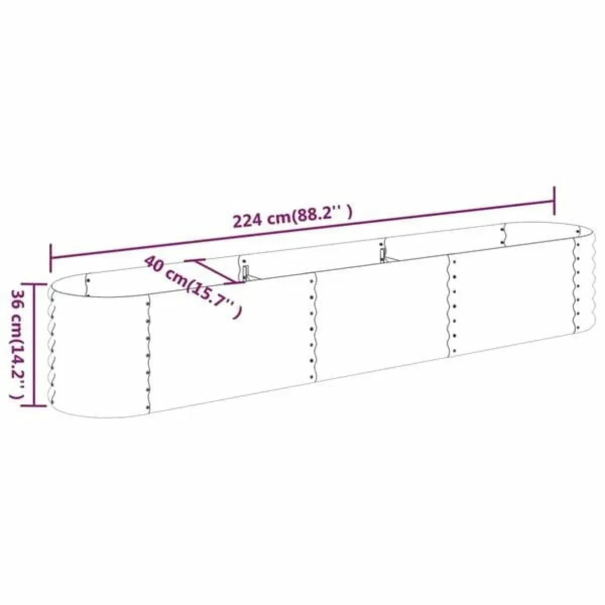 Garden Raised Bed Galvanised Steel 224x40x36 cm Gr - Image 3