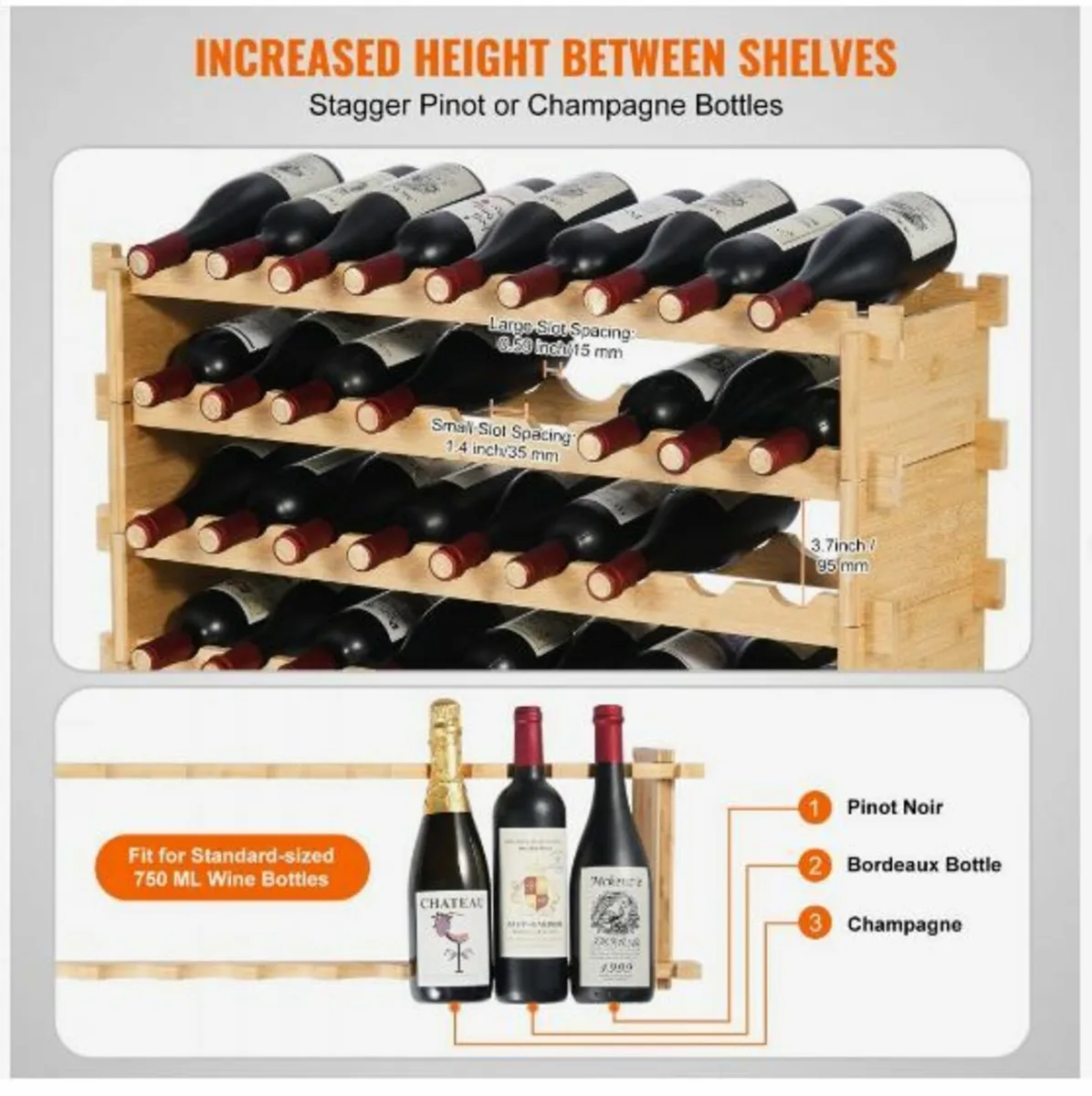 36 Bottle Stackable Modular Wine Rack, 4-Tier - Image 4