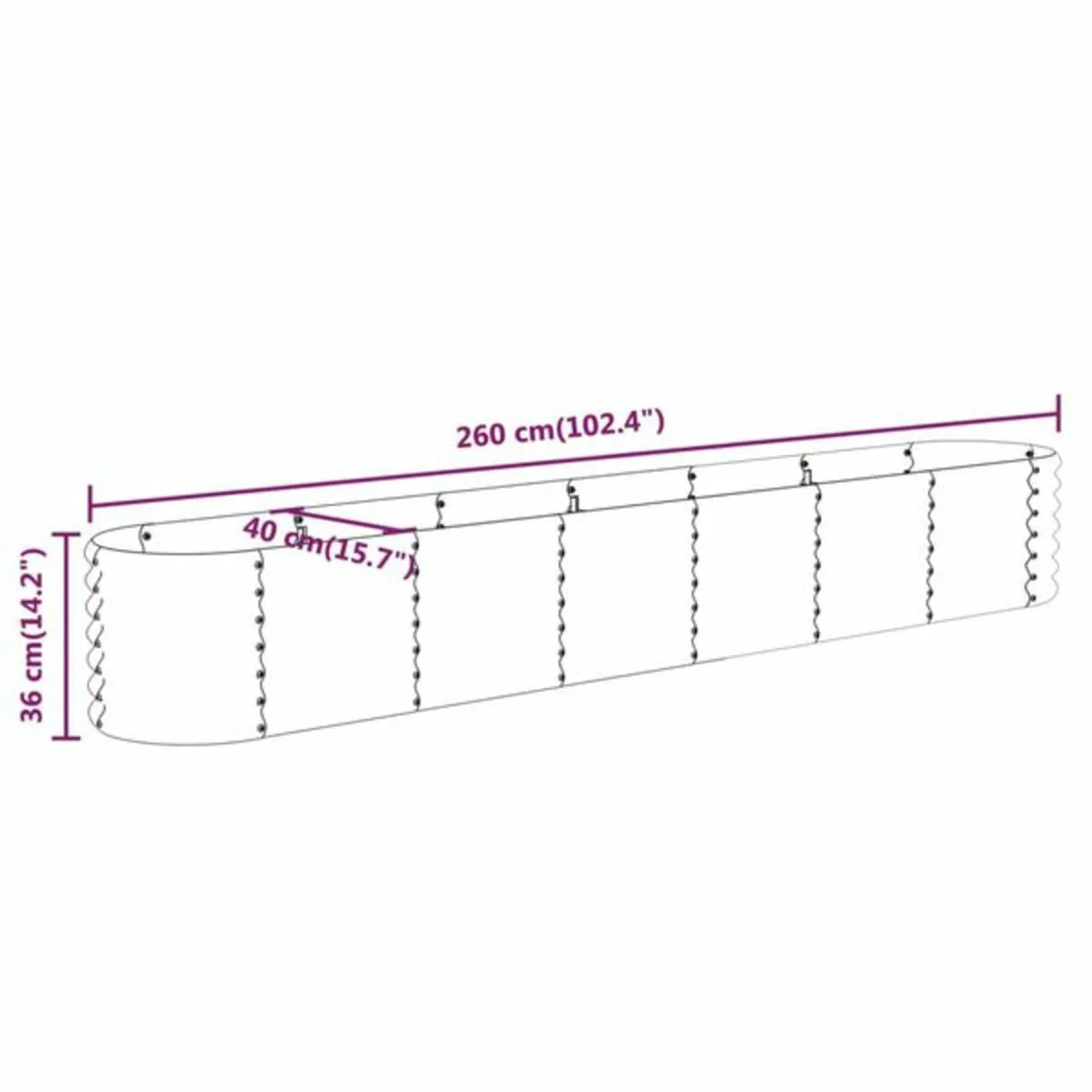 Garden Raised Bed Galvanised Steel 260x40x36 cm Gr - Image 3