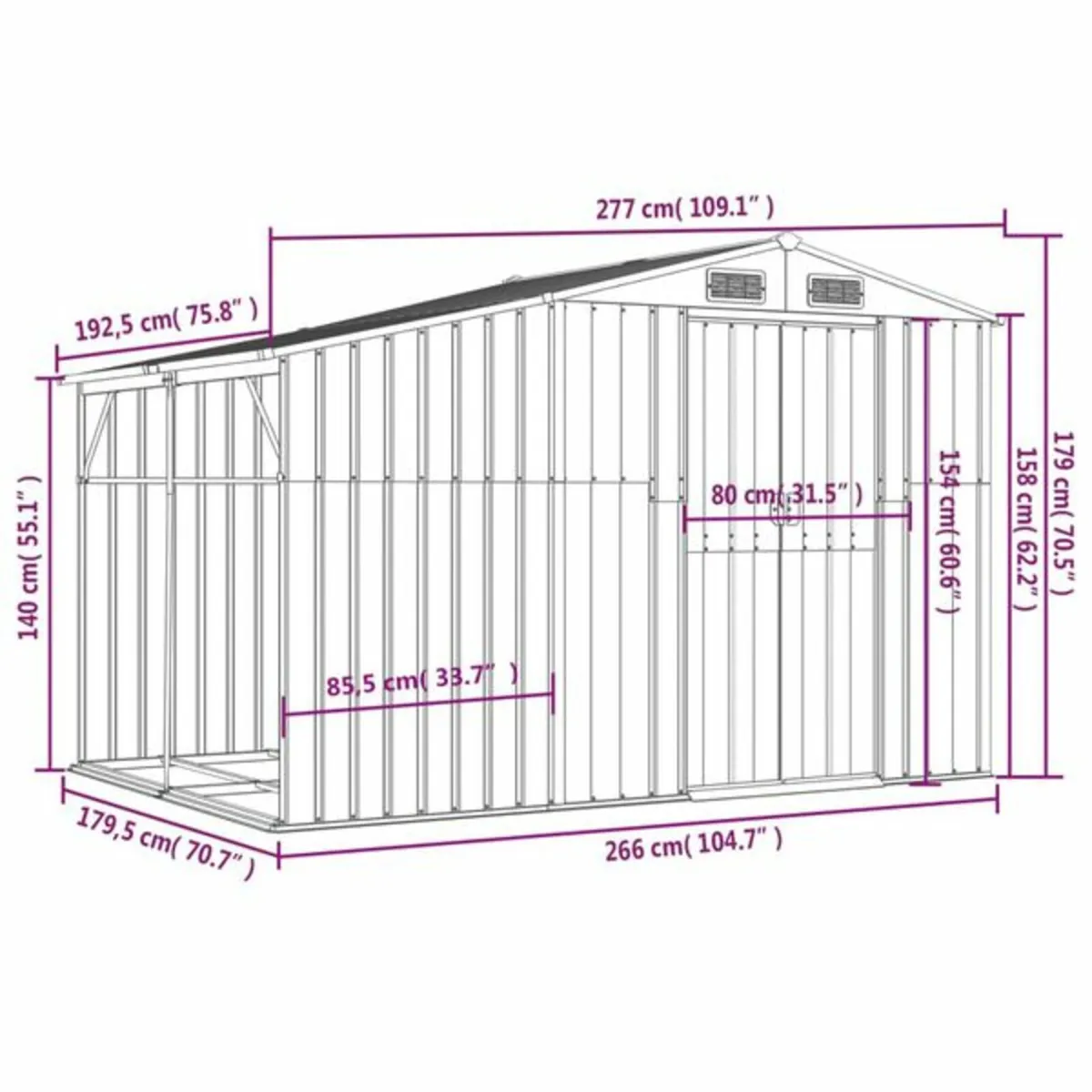 Garden Shed Light Brown 277x192.5x179 cm Galvanise - Image 3