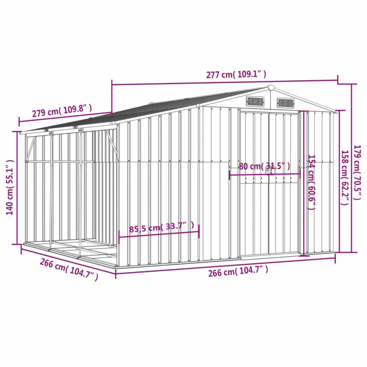 Garden Shed Green 277x279x179 cm Galvanised Steel - Image 4