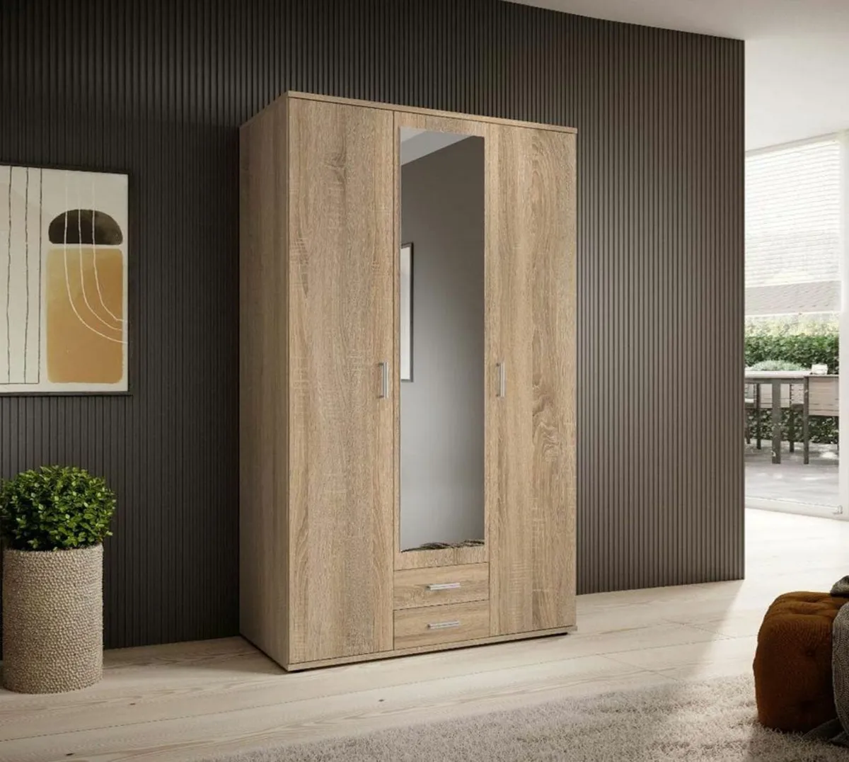 Premium 3-Door Wardrobe with Mirror & Drawers - Image 1