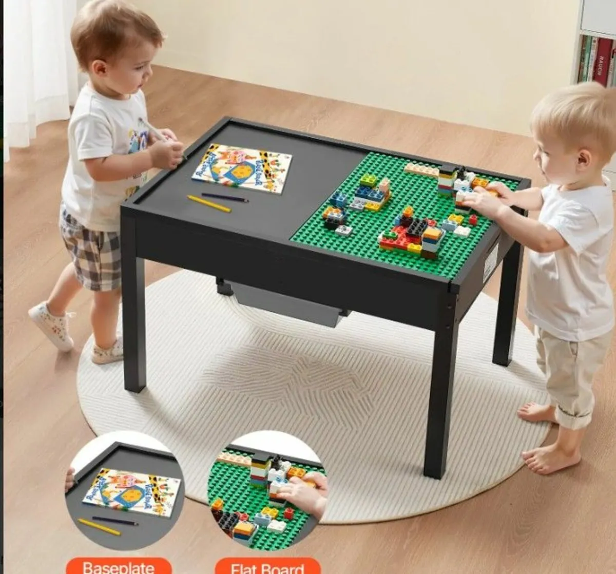 2-in-1 Kids Wooden Activity Table with Storage Per - Image 3