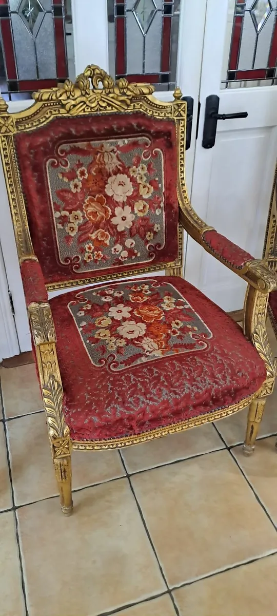 Pair vintage Louis 16th style parlour chairs - Image 4