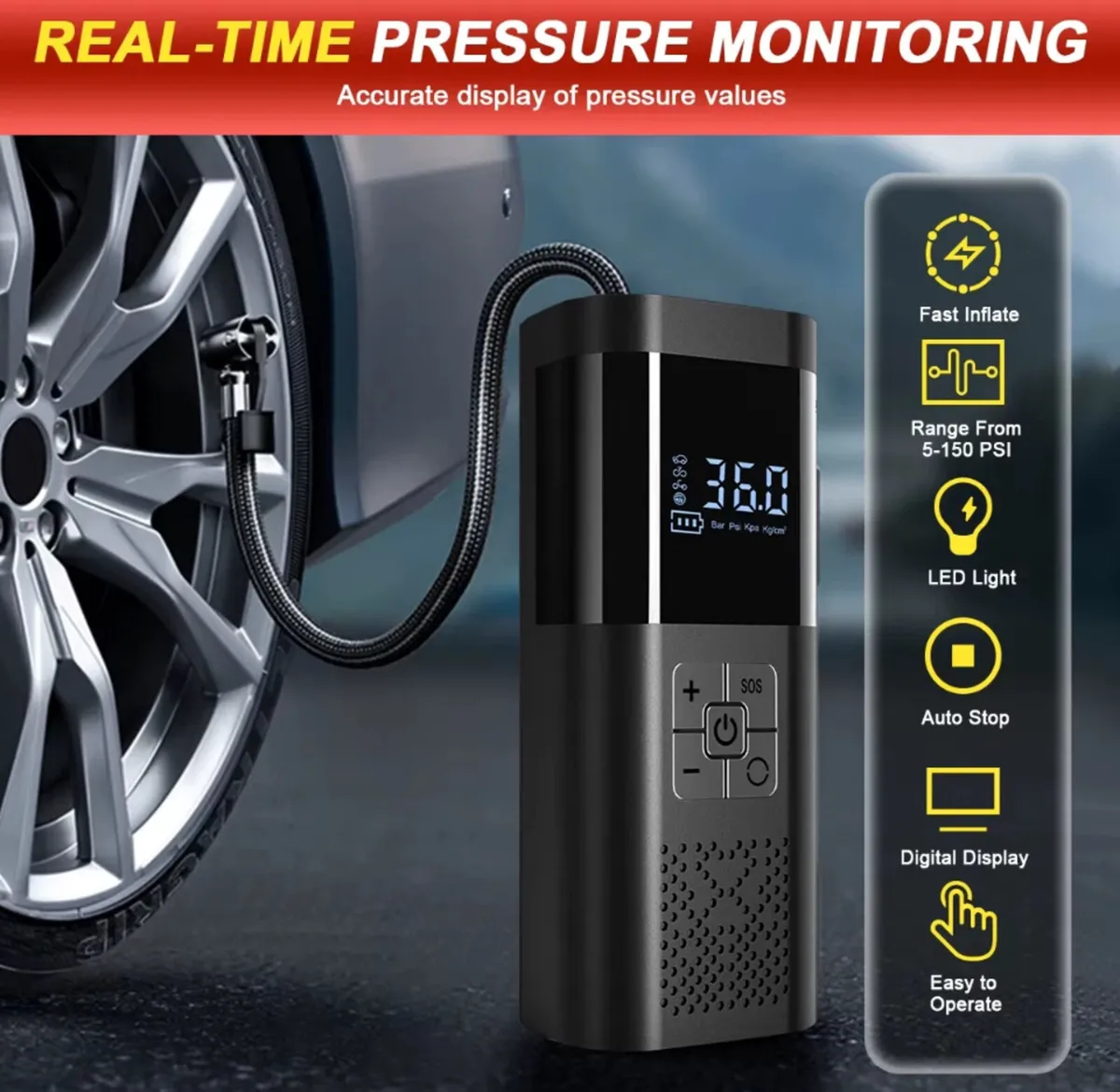 8000MAH 4in1 Car Jump Starter With Tyre Inflator - Image 3