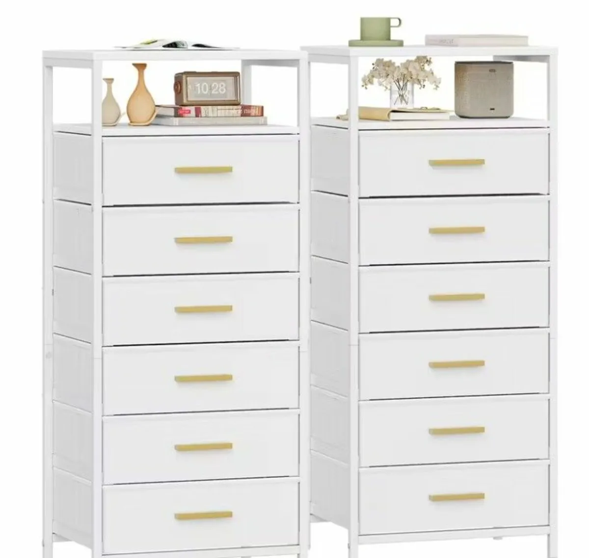 Set of 2 White Bedside Tables with 6 Drawers  Bedr - Image 1
