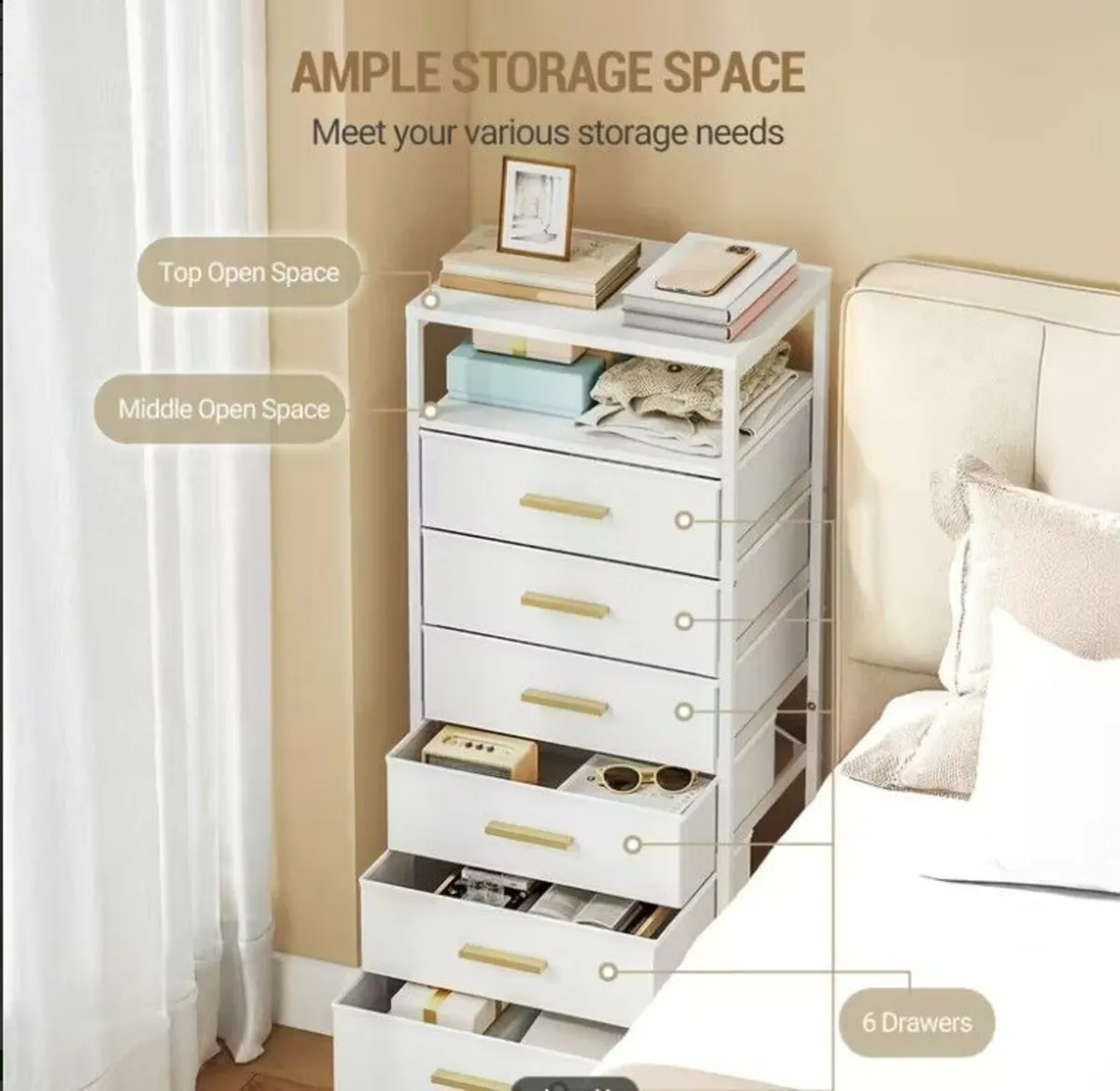 Set of 2 White Bedside Tables with 6 Drawers  Bedr - Image 4