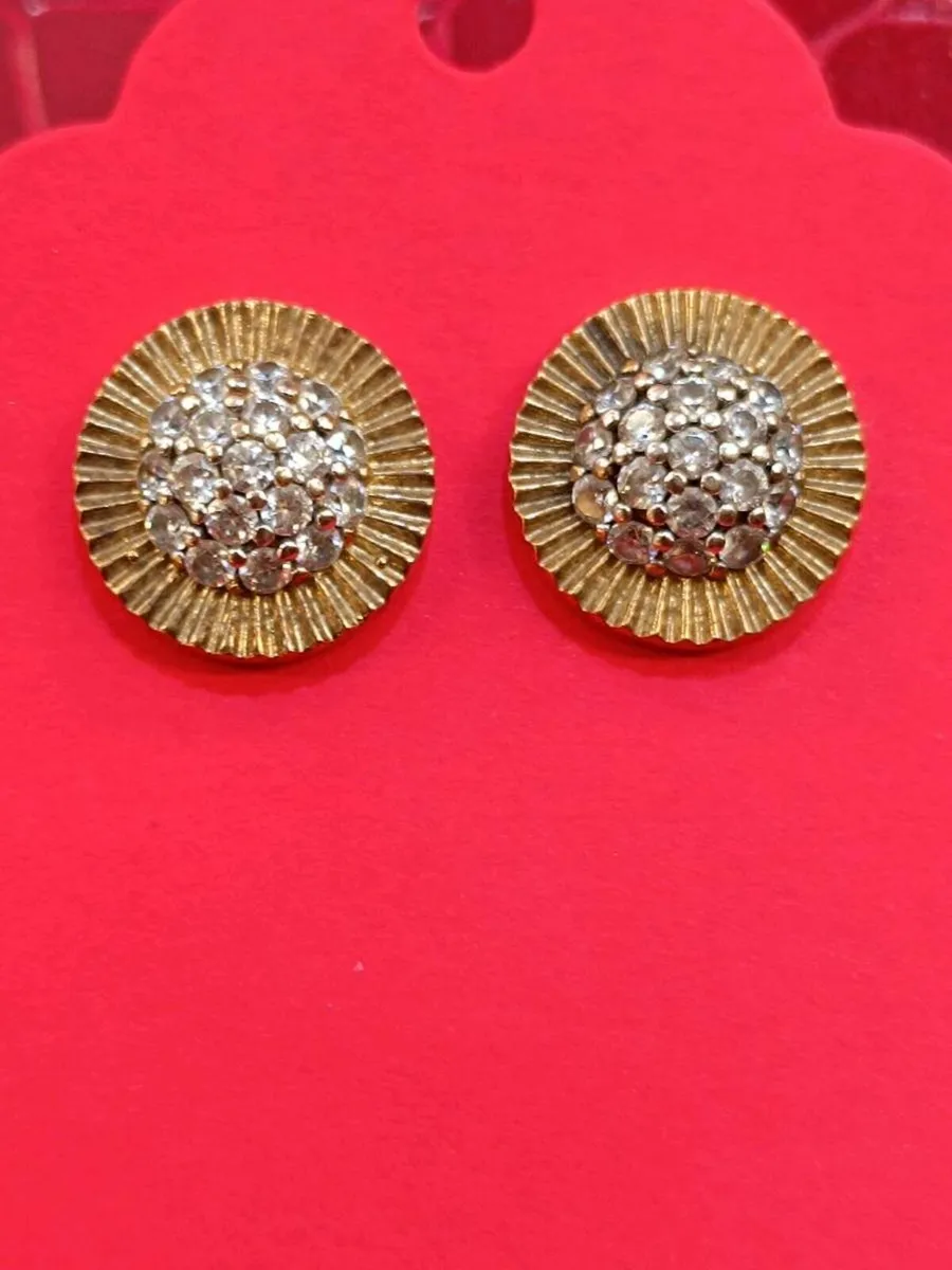 9k Yellow Gold & CZ Earrings, Rolex Style - Image 1