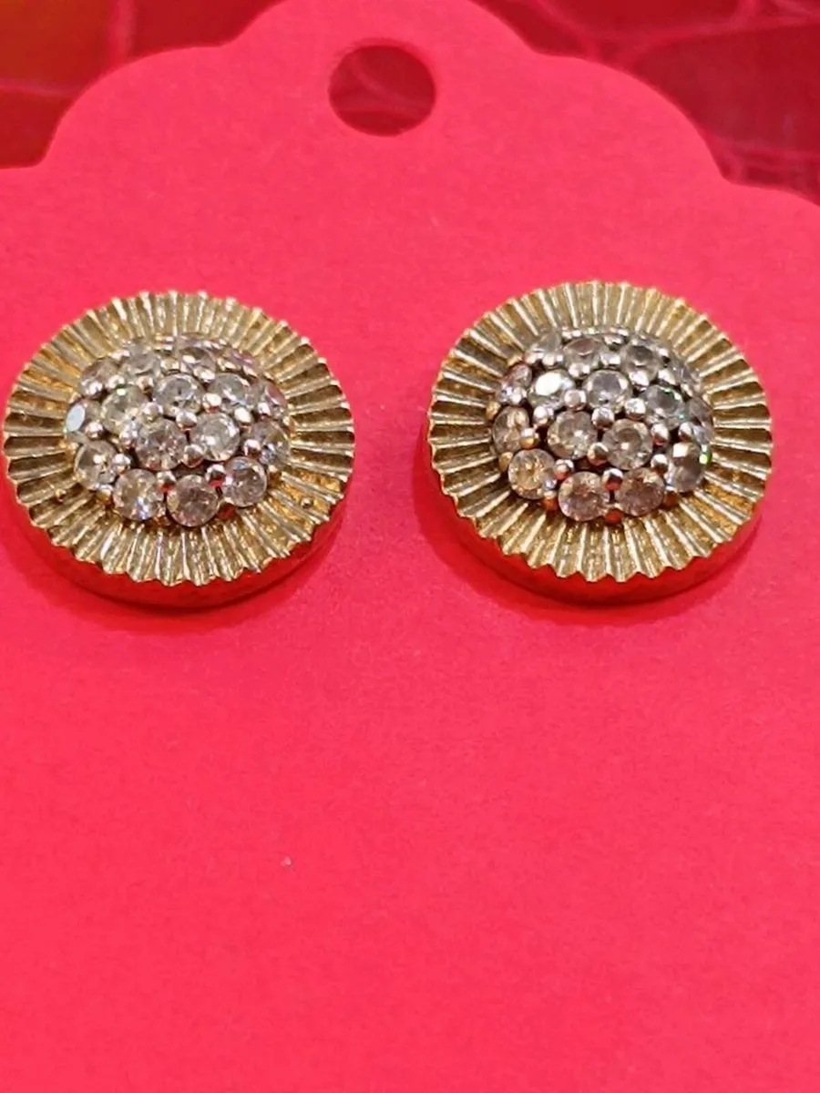 9k Yellow Gold & CZ Earrings, Rolex Style - Image 2