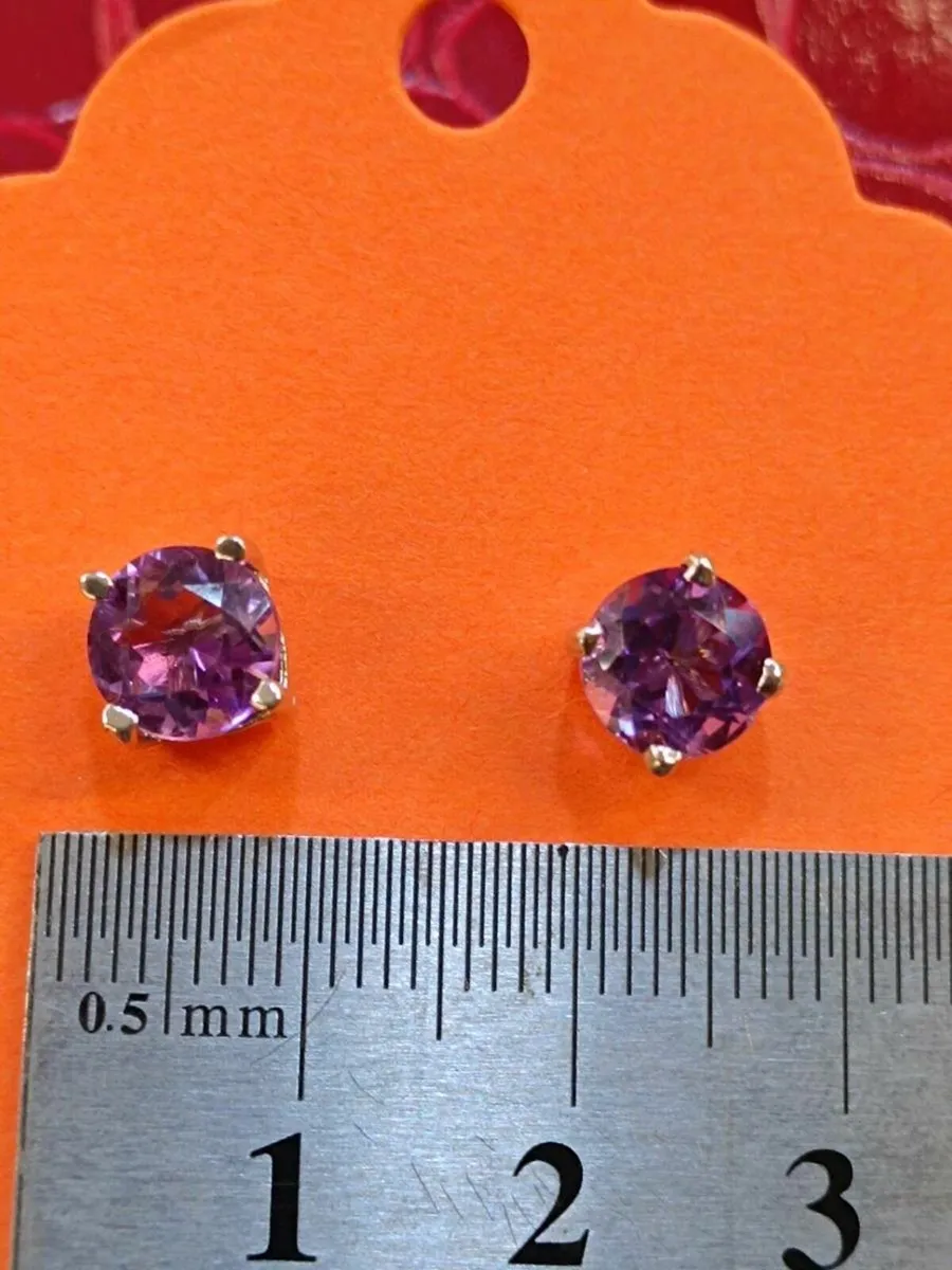 Purple Stone , 14k White Gold Earrings - Image 2