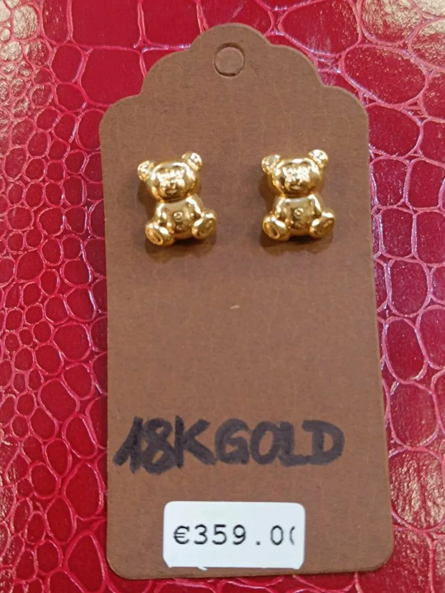 Teddy Bear Earrings, 18k Yellow Gold - Image 2
